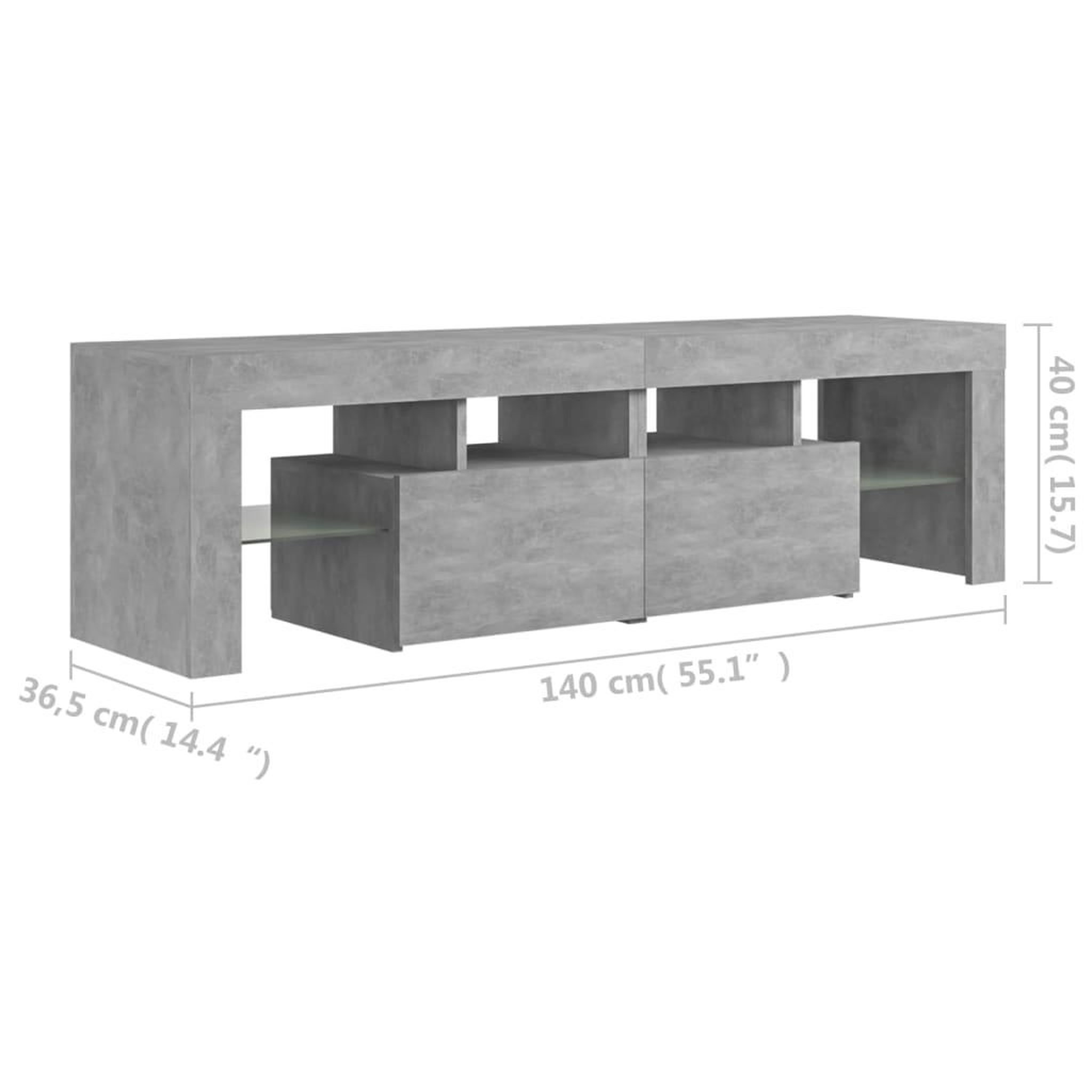 Voir la diapositive 6 : VIDAXL Meuble TV avec lumieres LED Gris beton 140x36,5x40 cm
