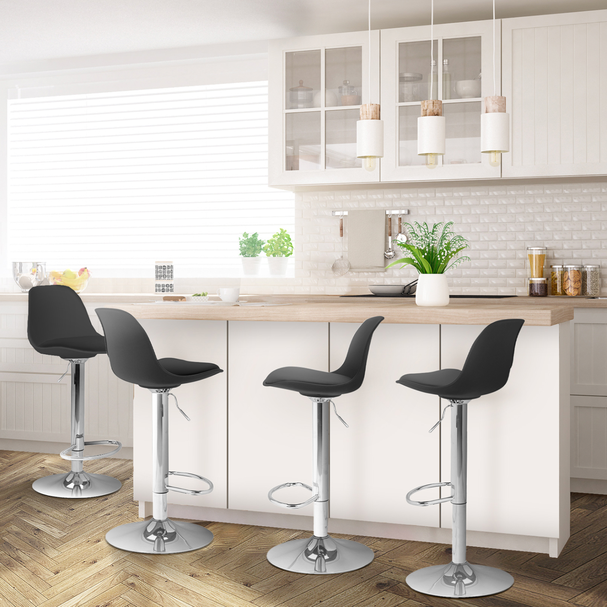 Voir la diapositive 2 : ID MARKET Lot de 4 tabourets de bar karl design noir