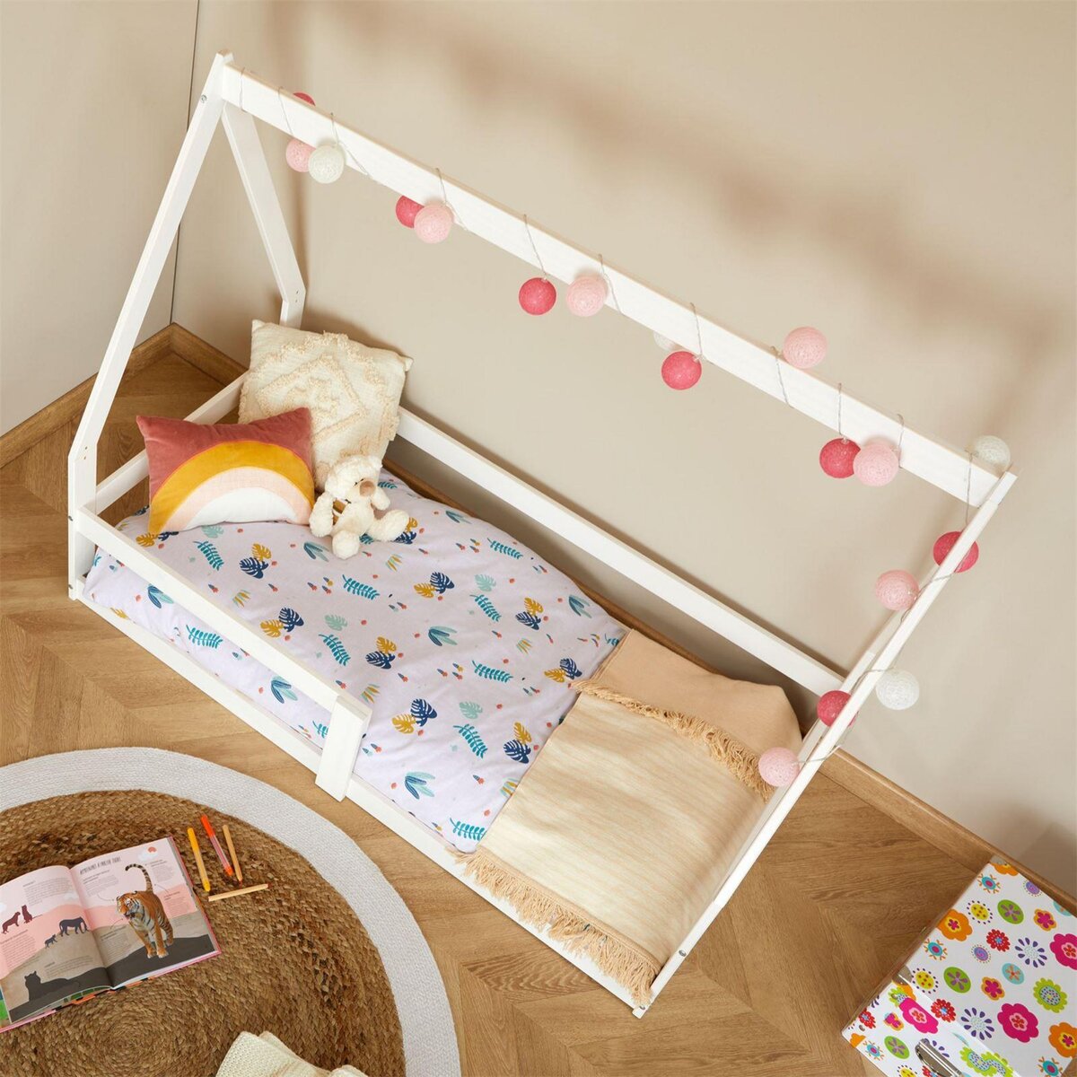 IDIMEX Lit cabane LUSIA 80 x 160 cm, en pin massif