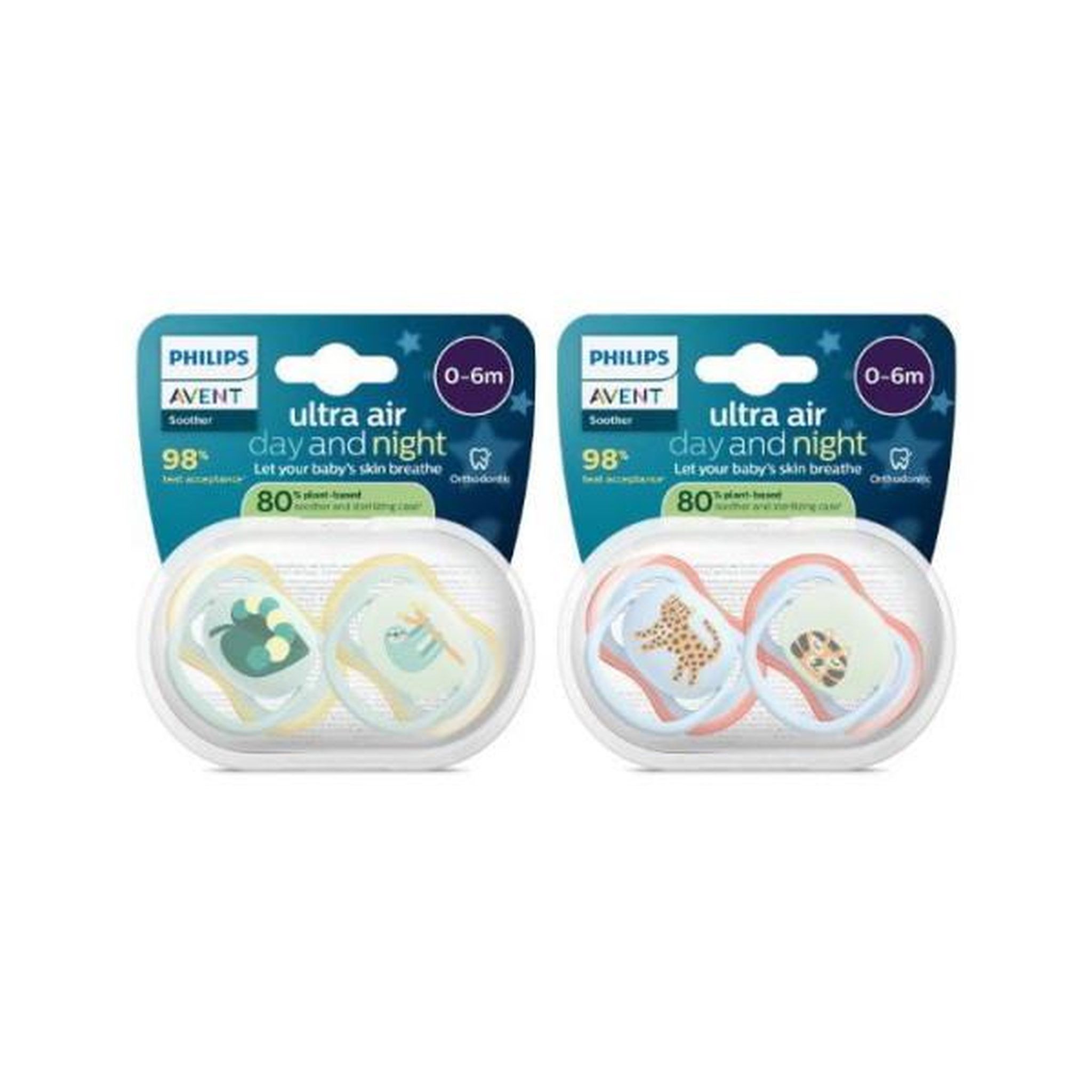 Philips Avent Lot de 4 sucettes ultra air - PHILIPS AVENT - SCF087/22 - Jour et nuit - Sans BPA - Jaune / Orange