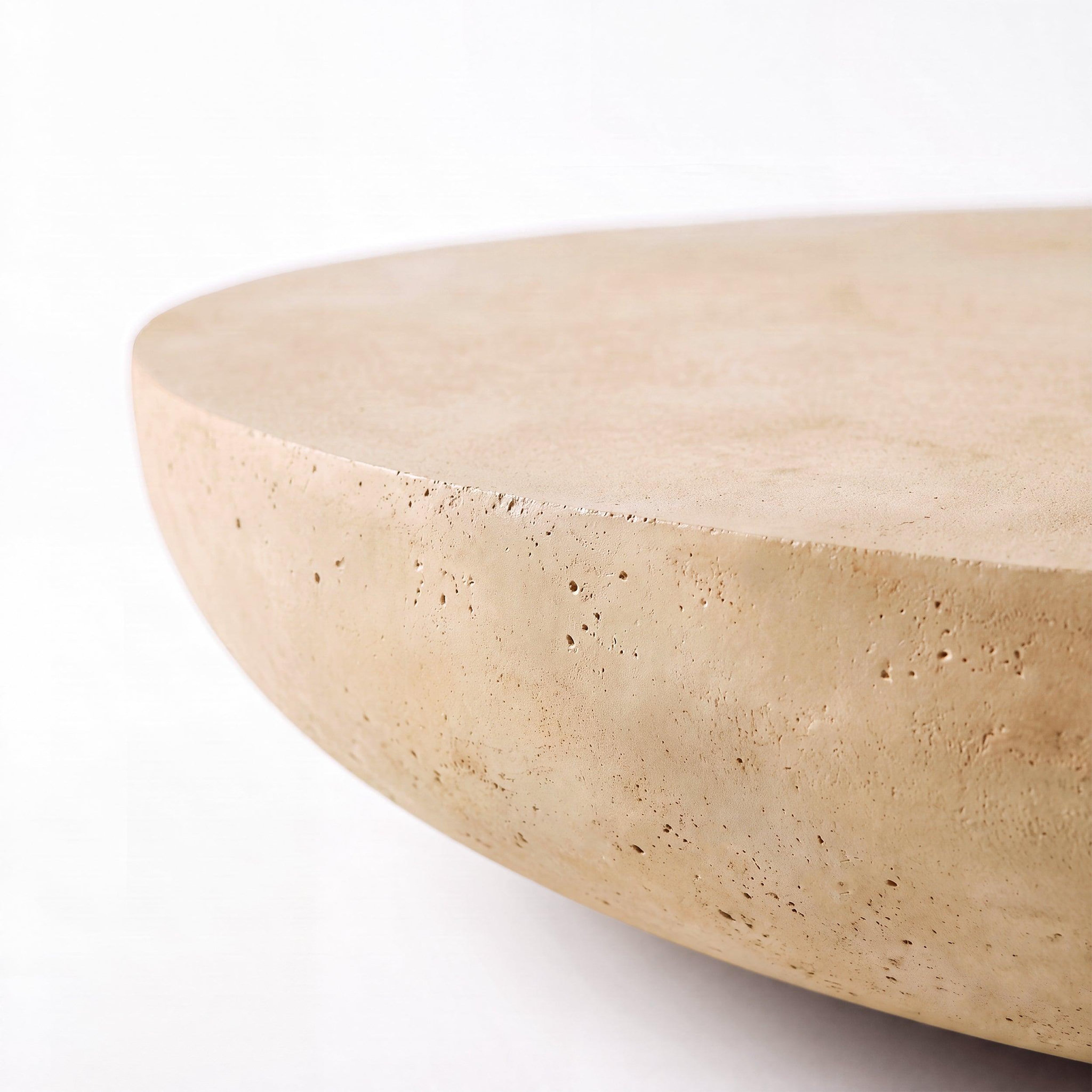 Voir la diapositive 5 : MAISON PAVANE Table basse ronde beige en fibre d'argile effet béton d100 cm-milos