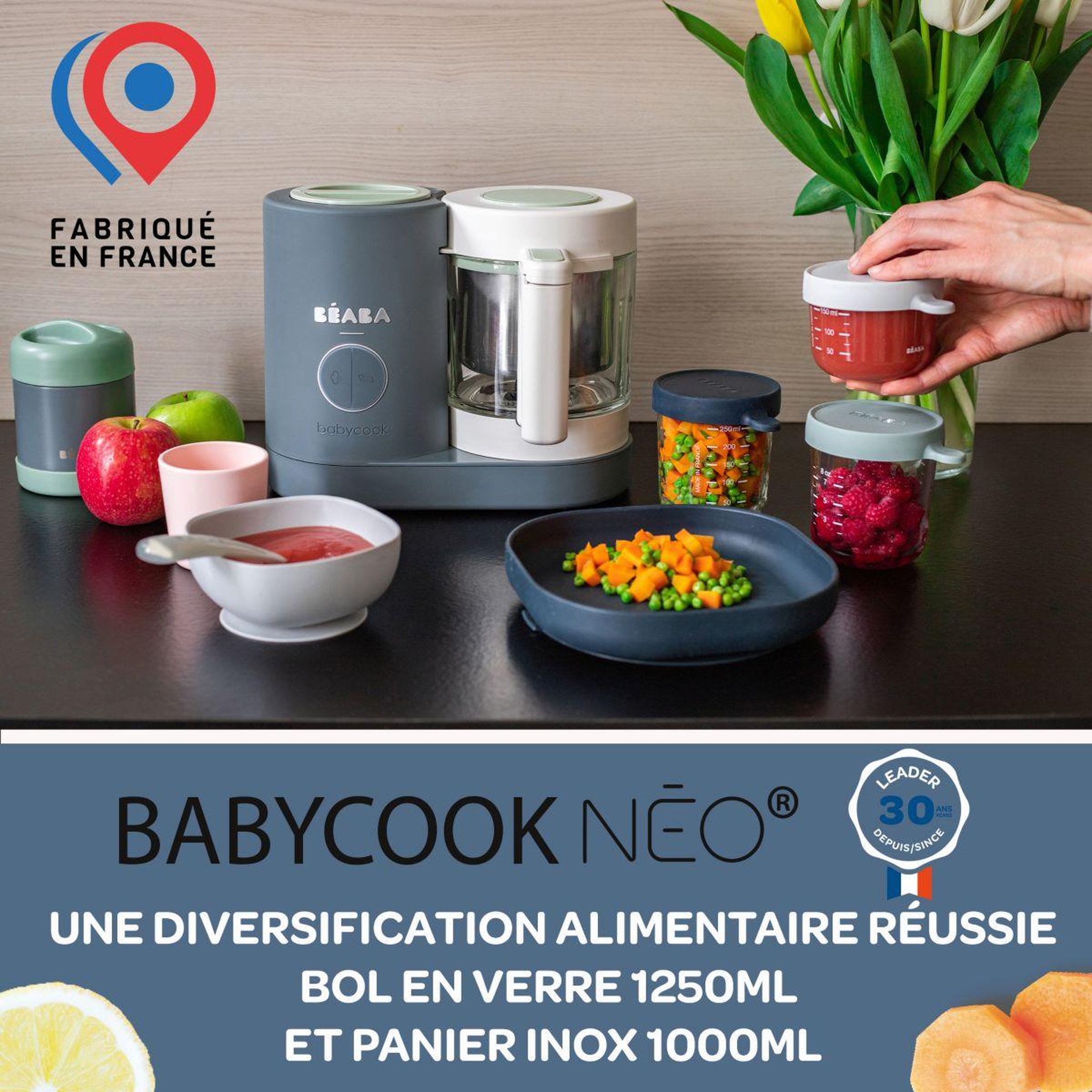 Voir la diapositive 3 : BEABA Mixeur cuiseur bébé babycook neo gris mineral