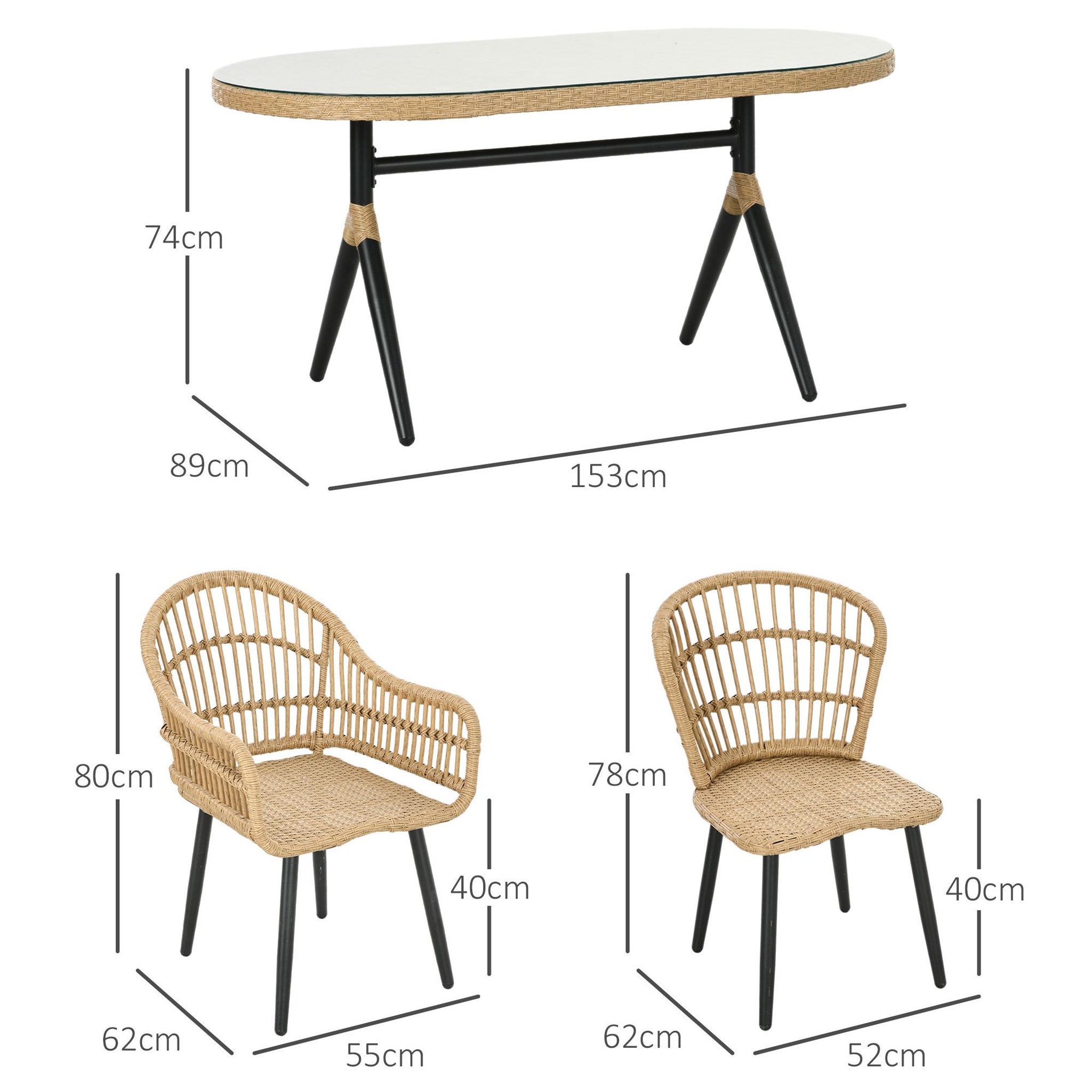 Voir la diapositive 3 : OUTSUNNY Salon de jardin 6 places 7 pièces style bohème - 6 chaises, table à manger ovale - coussins inclus