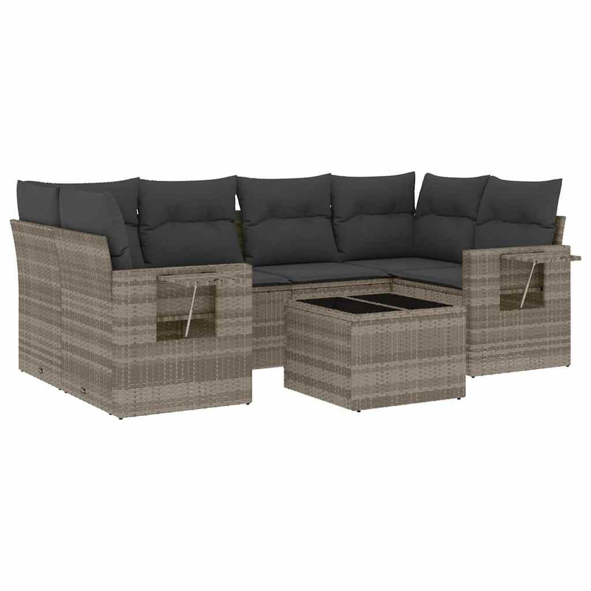 Voir la diapositive 2 : VIDAXL Salon de jardin avec coussins 7 pcs gris clair resine tressee
