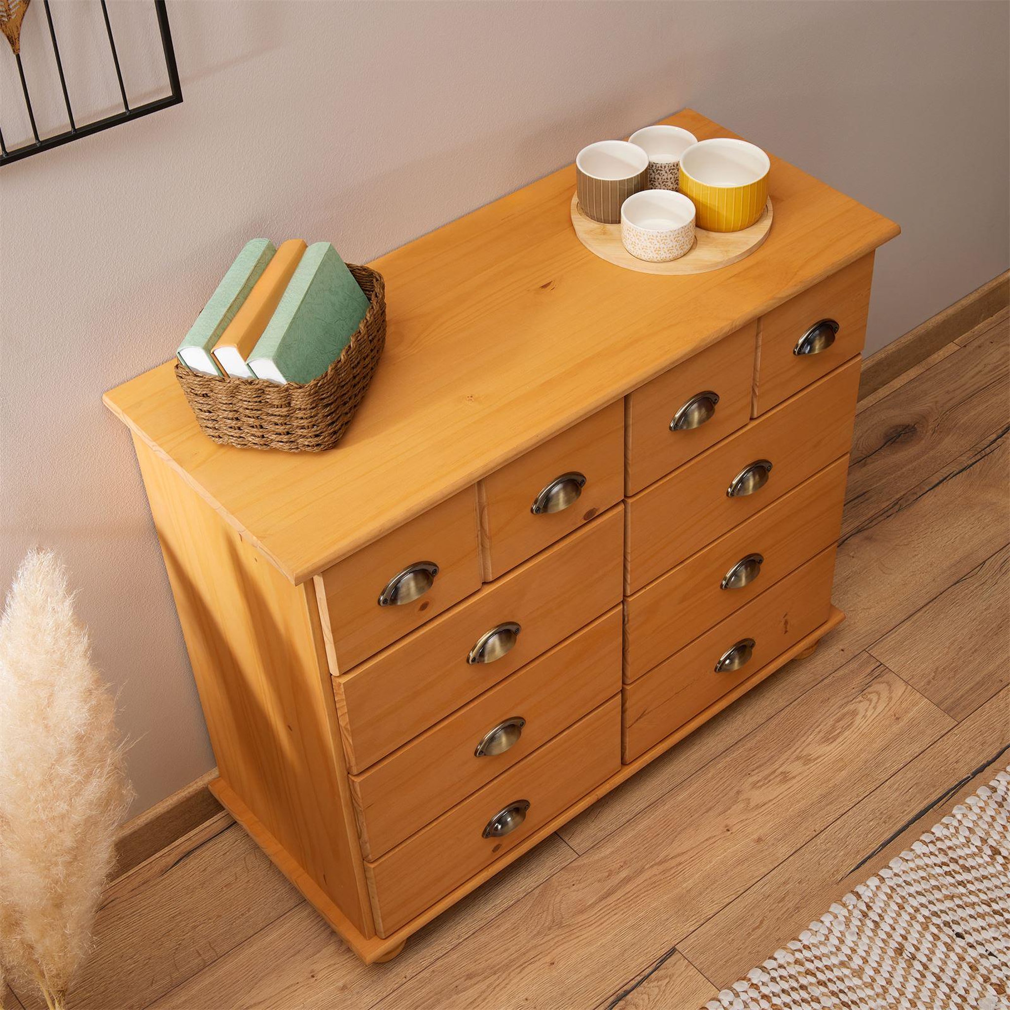 Voir la diapositive 5 : IDIMEX Commode apothicaire COLMAR en pin massif, 8 tiroirs