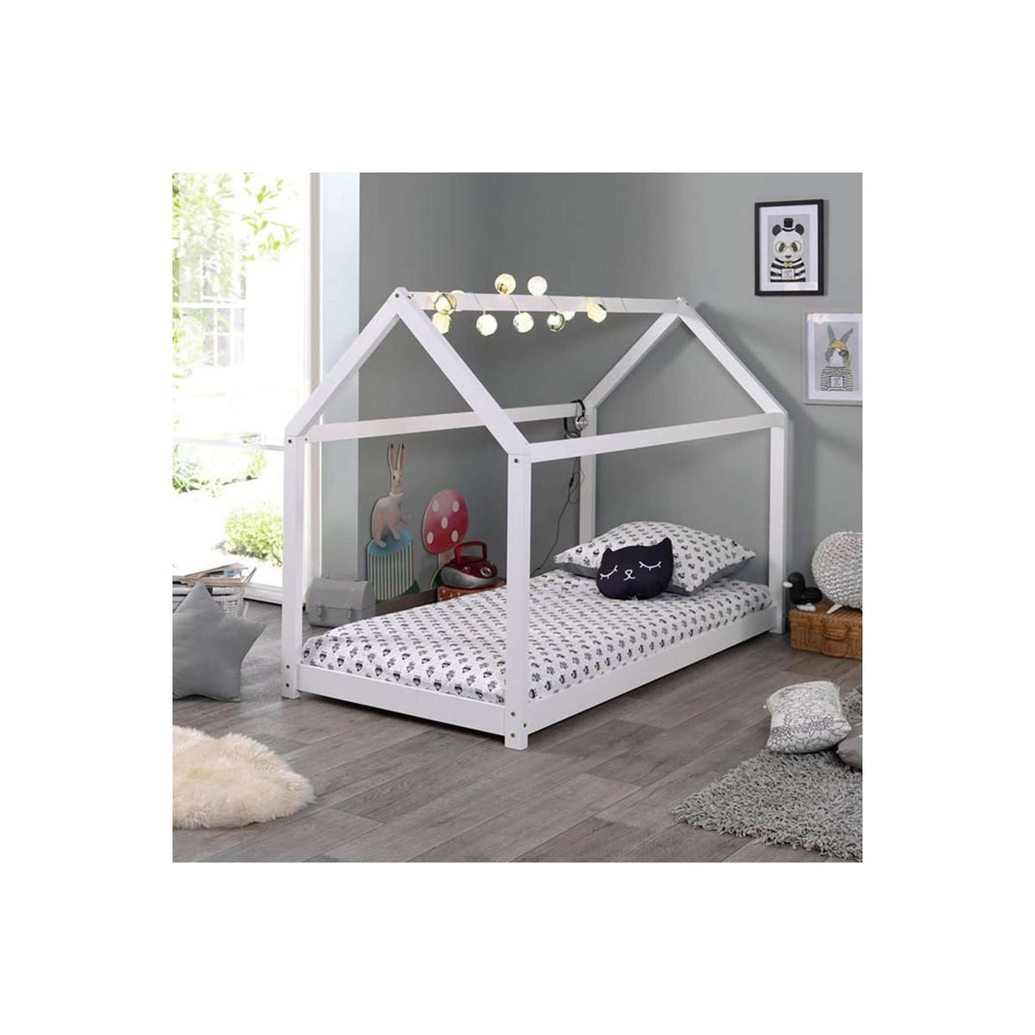 Voir la diapositive 2 : Paris Prix Lit enfant design  cabane  90x200cm blanc