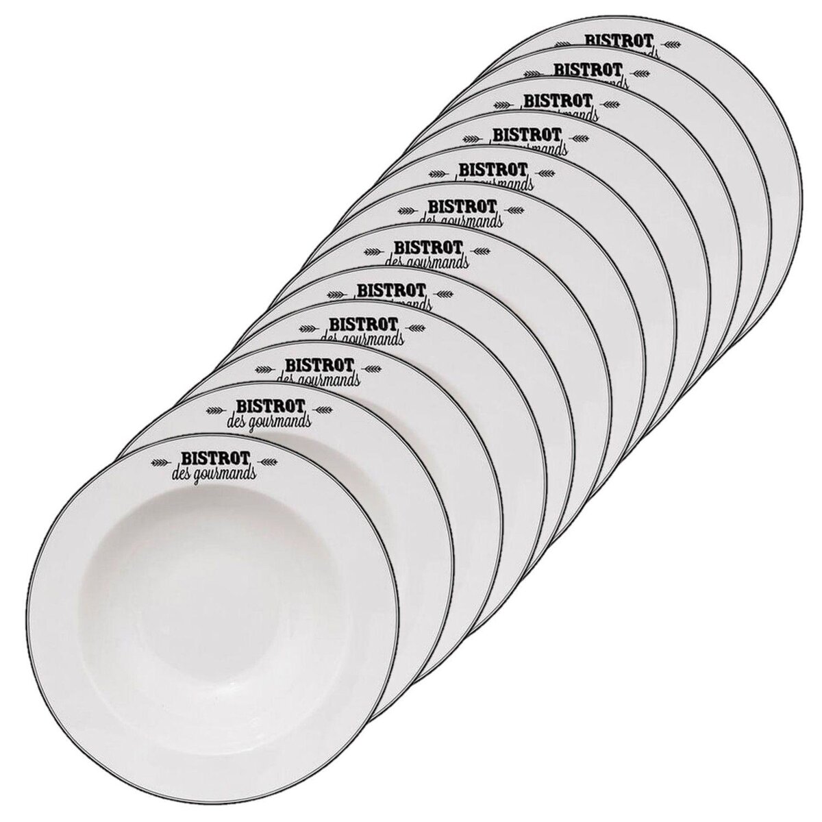 ATMOSPHERA Lot de 12 assiettes à pâtes  Bistrot des gourmands  - Blanc