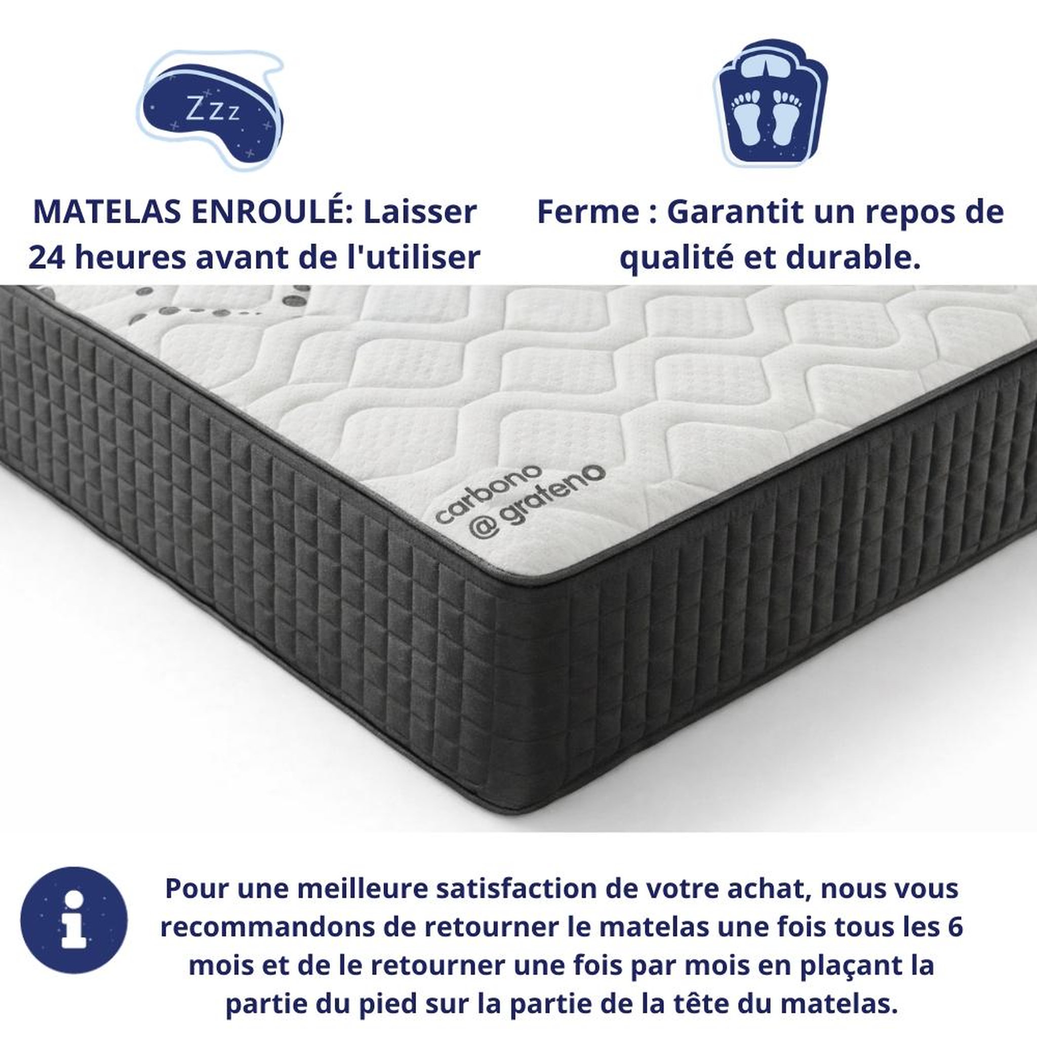 Voir la diapositive 4 : DAGOSTINO HOME Matelas mousse - ferme - réversible - côté été/hiver - h30 cm