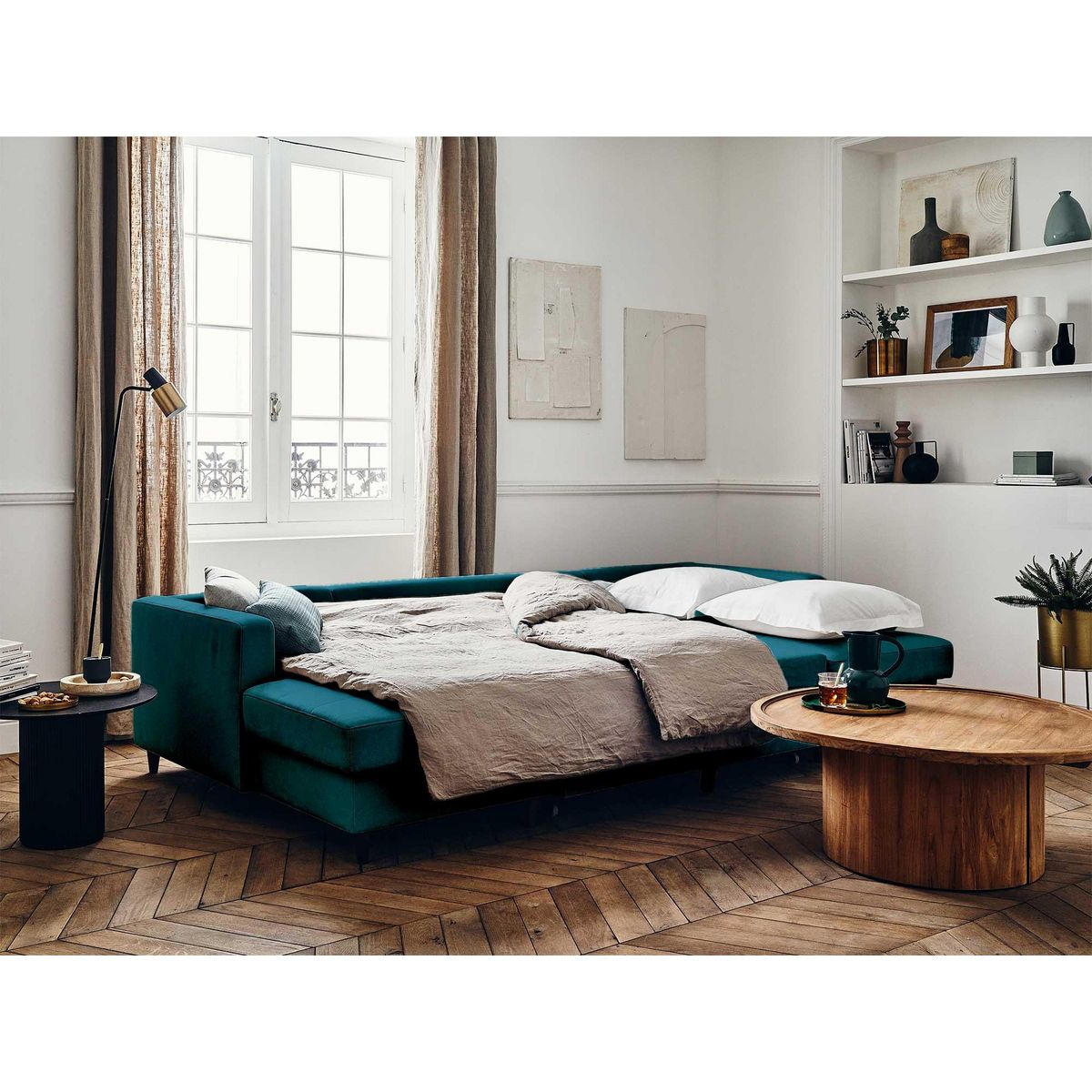 LISA DESIGN Anna - canapé panoramique en u - 7 places - convertible avec coffre - en velours