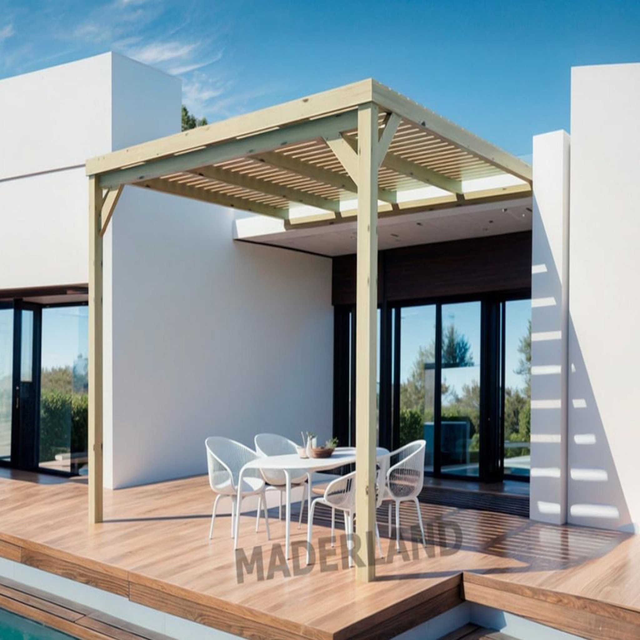 Voir la diapositive 2 : JARDIDECO Pergola adossée en bois montpellier 600 x 420 cm - maderland