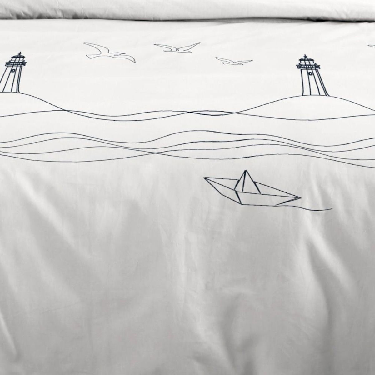 STOF Housse de couette 260x240 Bord de mer + 2 taies coton 57 fils