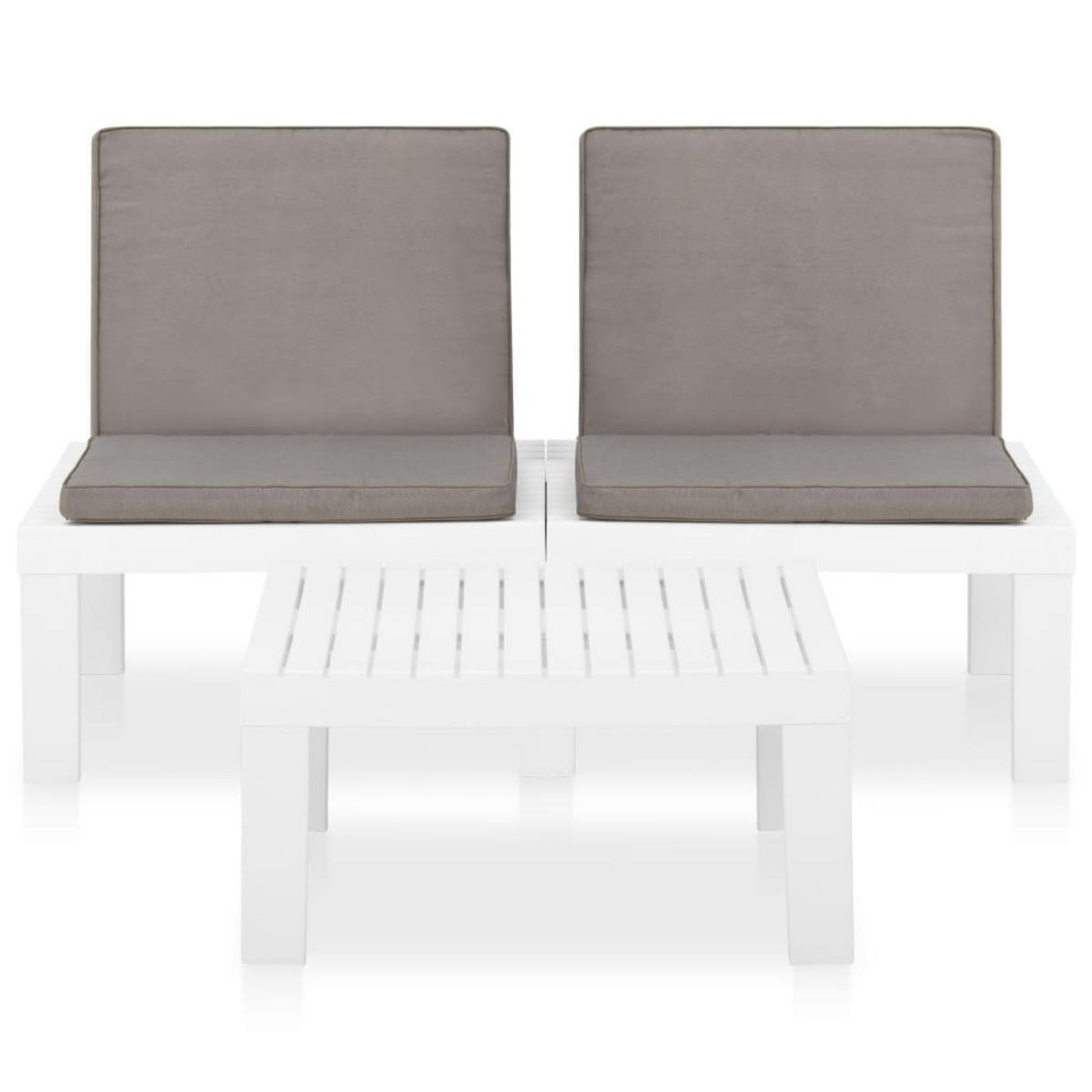VIDAXL Salon de jardin 2 pcs avec coussins Plastique Blanc