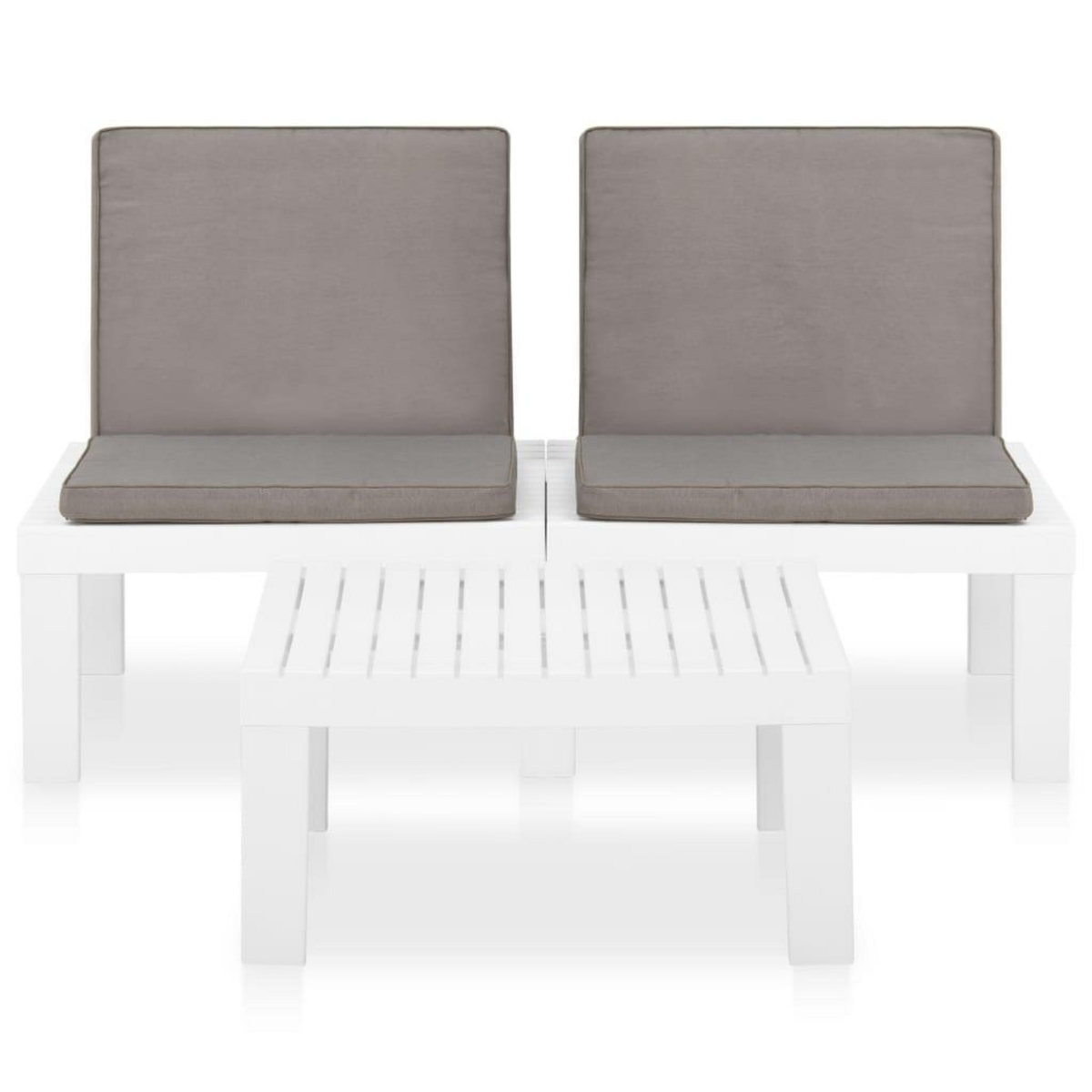 VIDAXL Salon de jardin 2 pcs avec coussins Plastique Blanc