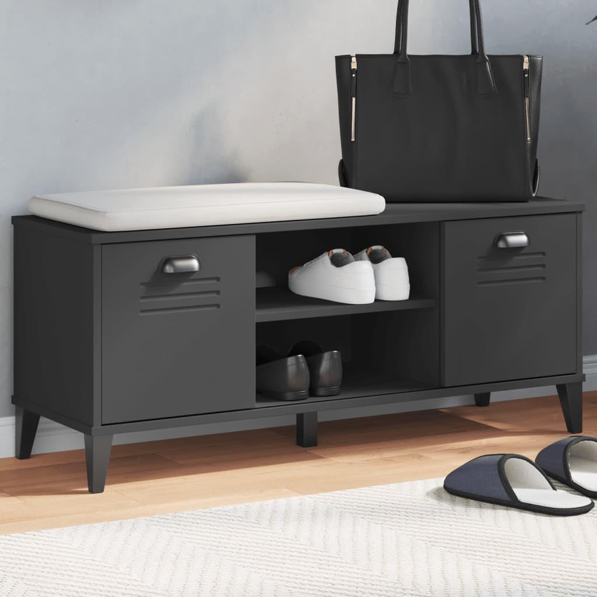 VIDAXL Banc a chaussures VIKEN noir 106x35x45 cm bois massif de pin