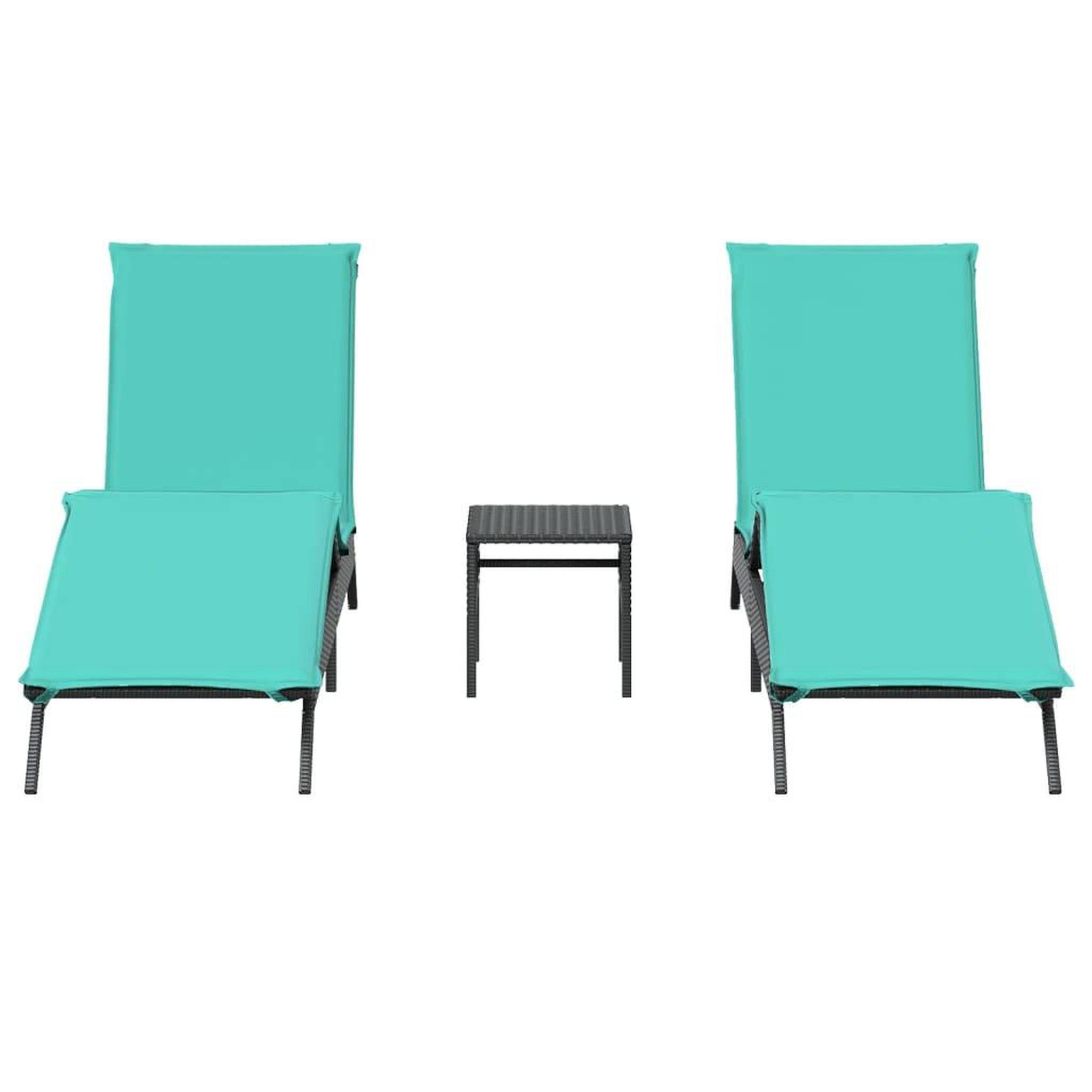 Voir la diapositive 4 : VIDAXL Chaises longues lot de 2 avec table noir resine tressee