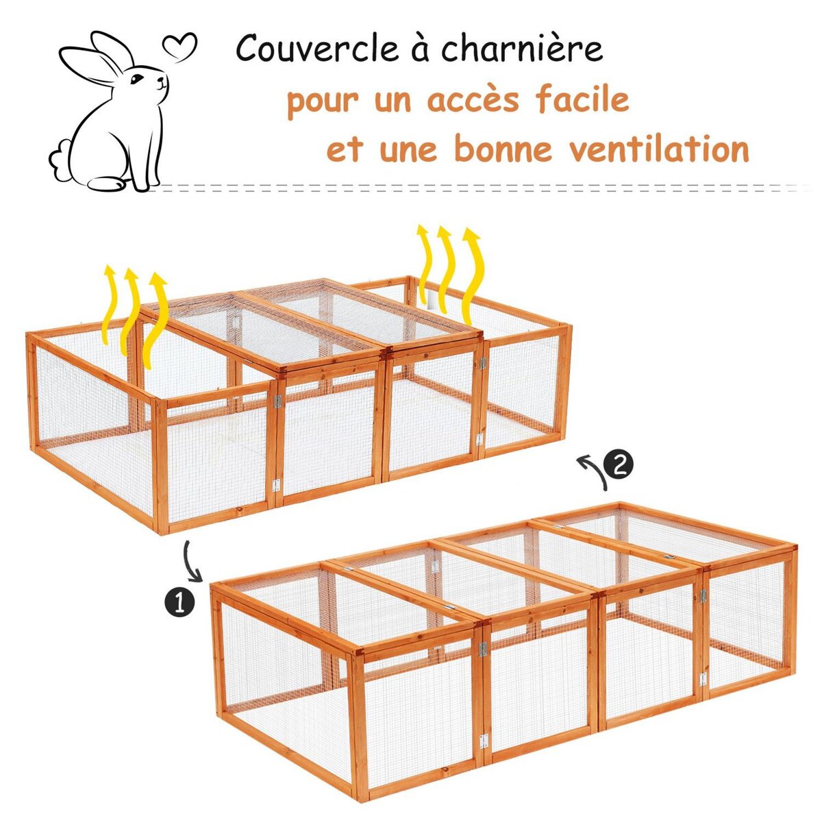 PAWHUT Clapier cage à lapins extérieur intérieur 2 portes supérieures 181L x 100l x 48H cm bois massif pin