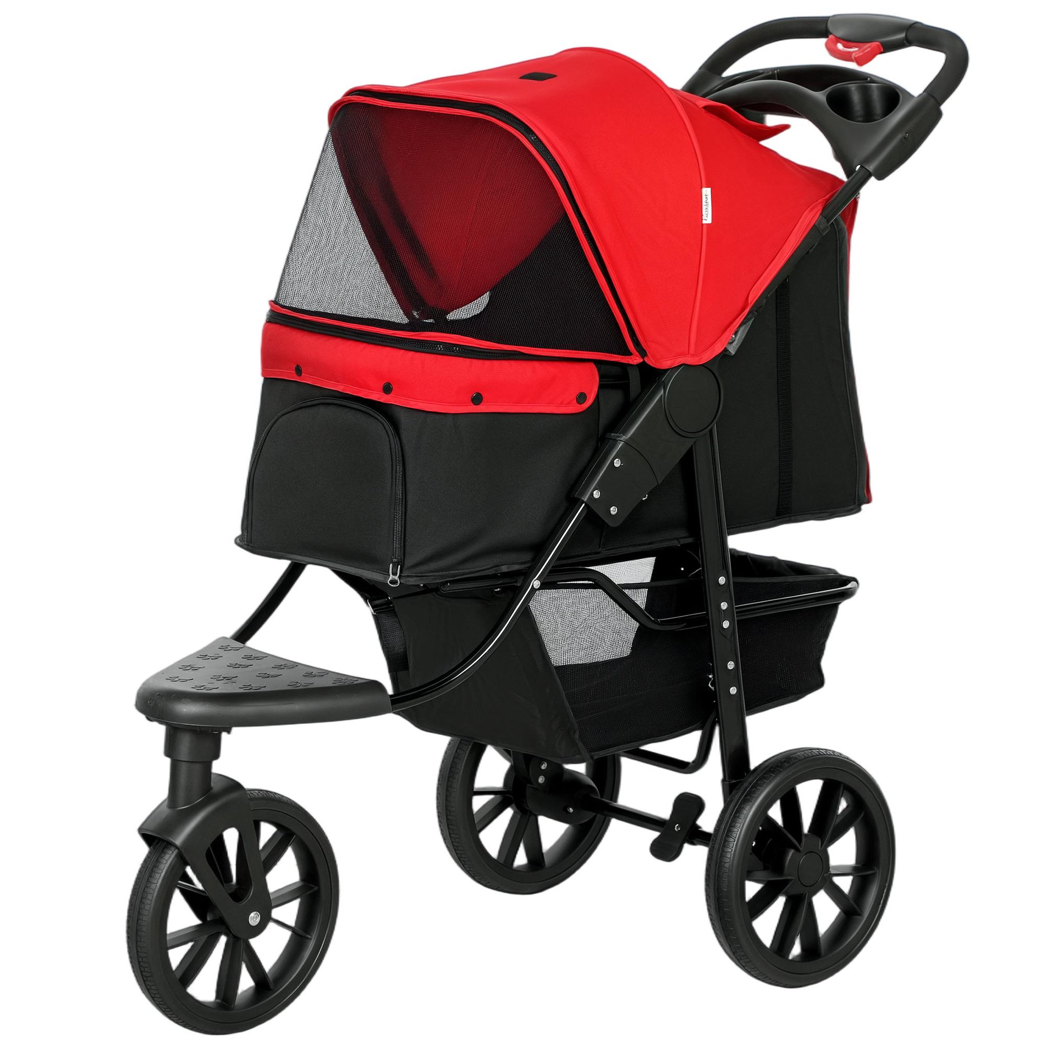 Voir la diapositive 5 : PAWHUT Poussette pour chien pliable 3 roues tout-terrain rouge noir