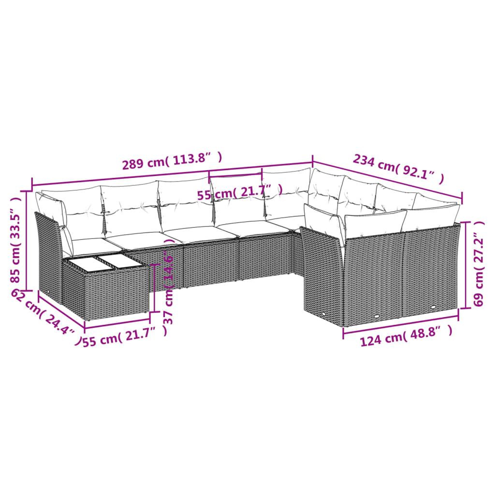 Voir la diapositive 6 : VIDAXL Salon de jardin 10 pcs avec coussins noir resine tressee