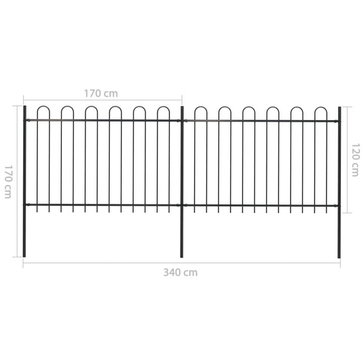 VIDAXL Cloture de jardin avec dessus en cerceau Acier 3,4 x 1,2 m Noir