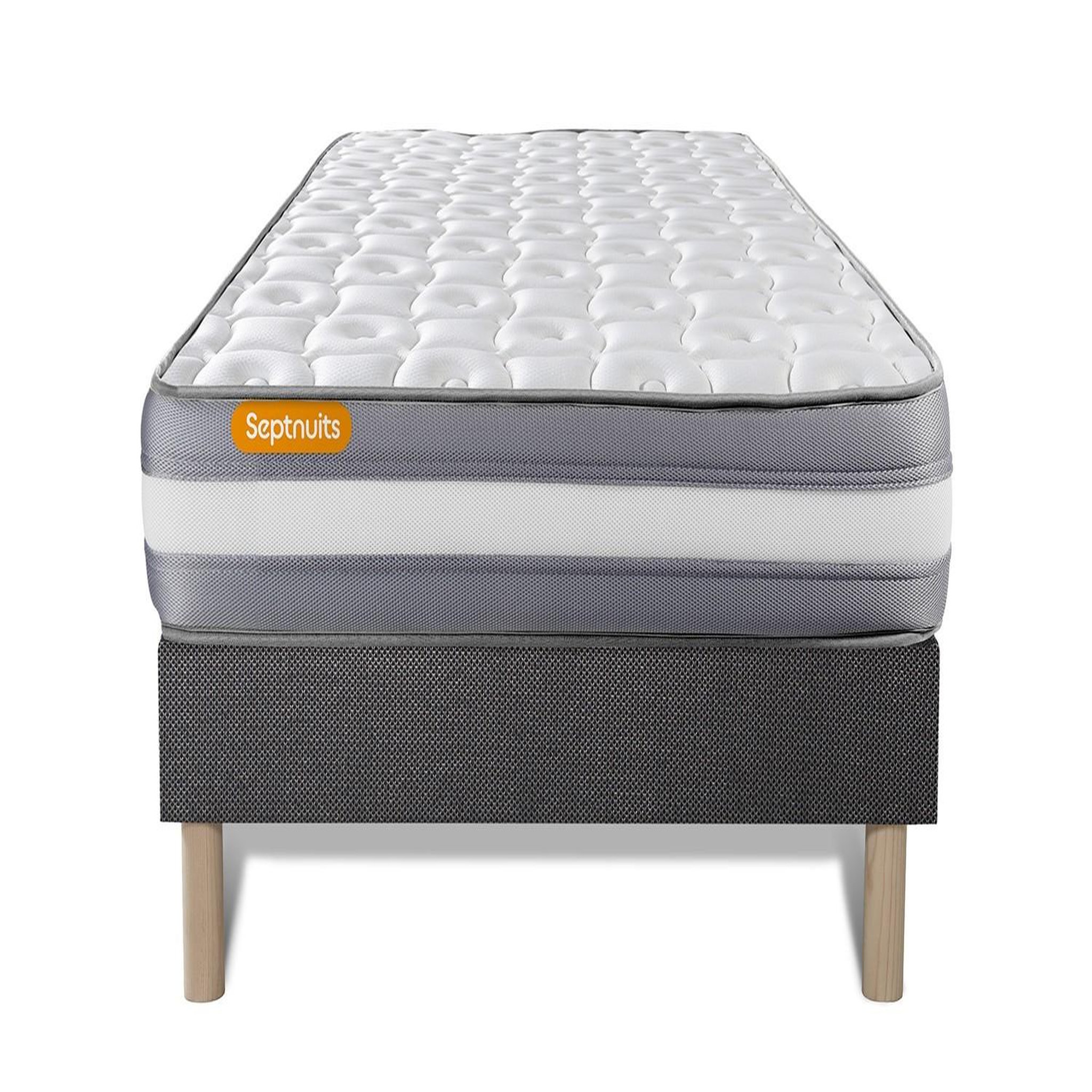 SEPTNUITS Matelas + sommier gris Memo Plus Mémoire de forme 3 zones. Coloris disponibles : Gris