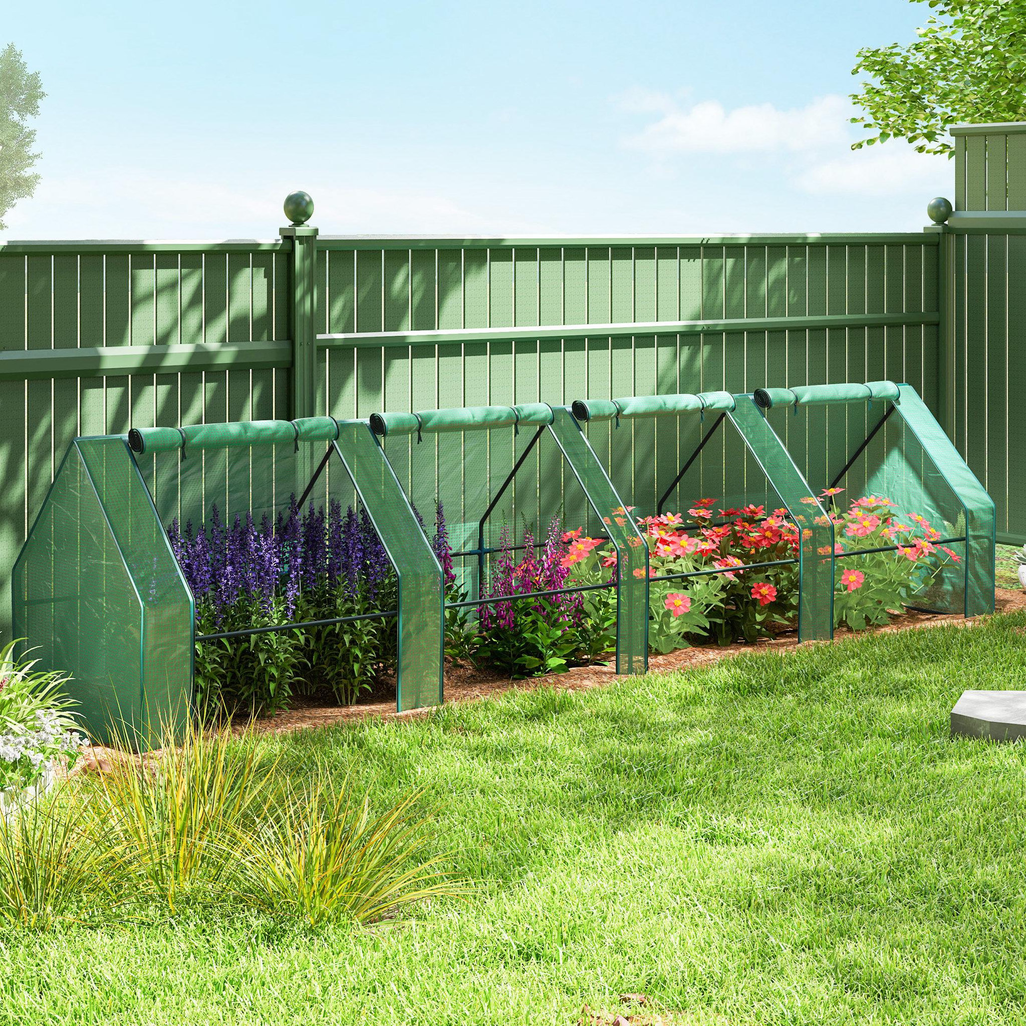 Voir la diapositive 2 : OUTSUNNY Mini serre tunnel de jardin - 4 fenêtres avec zip enroulables - acier pe 140 g/m² anti-uv - 360x90x90cm - vert