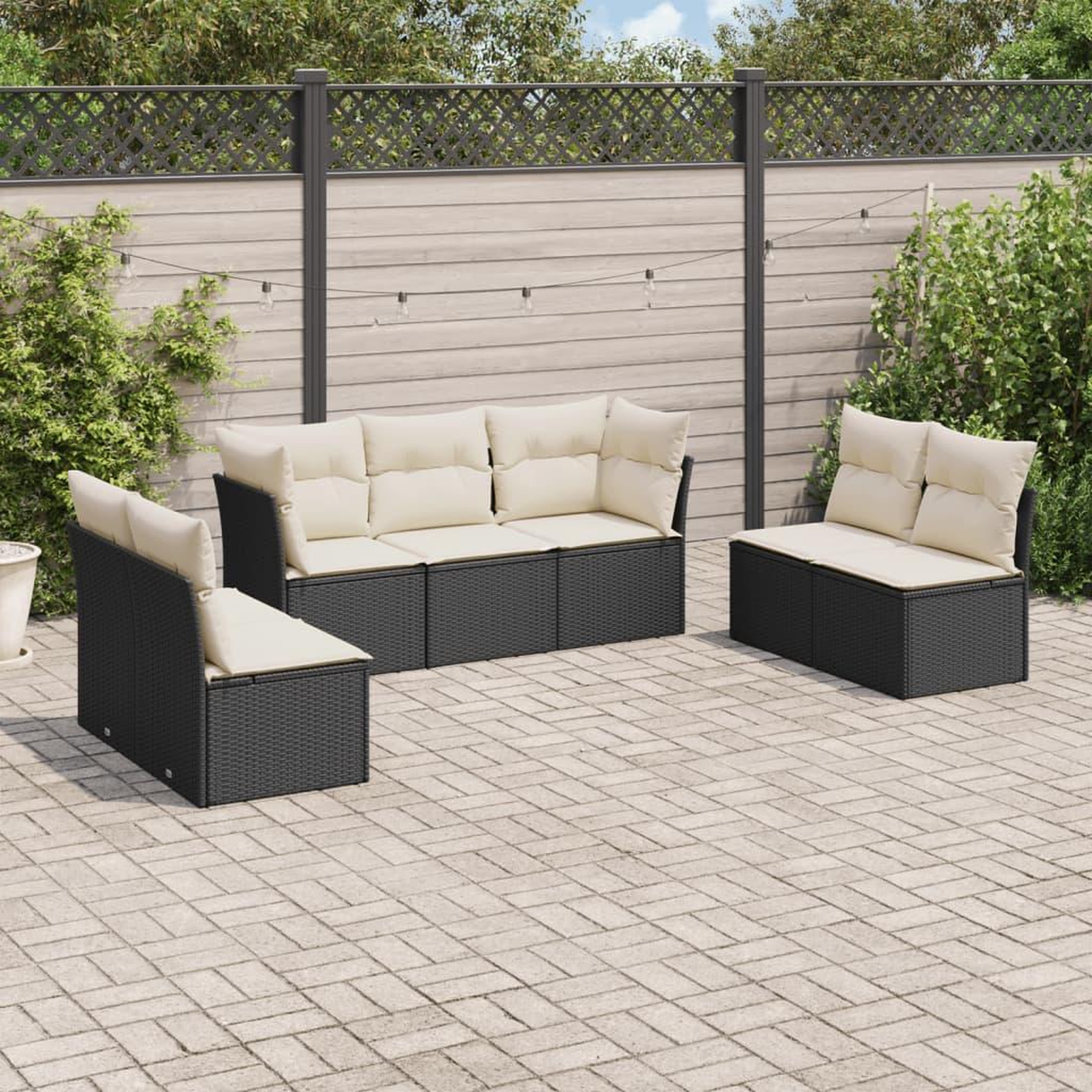 VIDAXL Salon de jardin 7 pcs avec coussins noir resine tressee