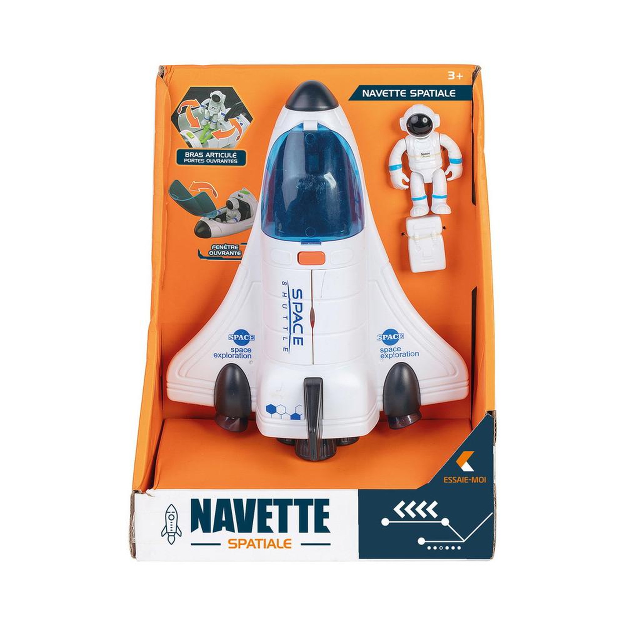 No name Jeu figurine navette spatiale et astronaute 21 cm, dôme bleu transparent, accessoires, thème exploration