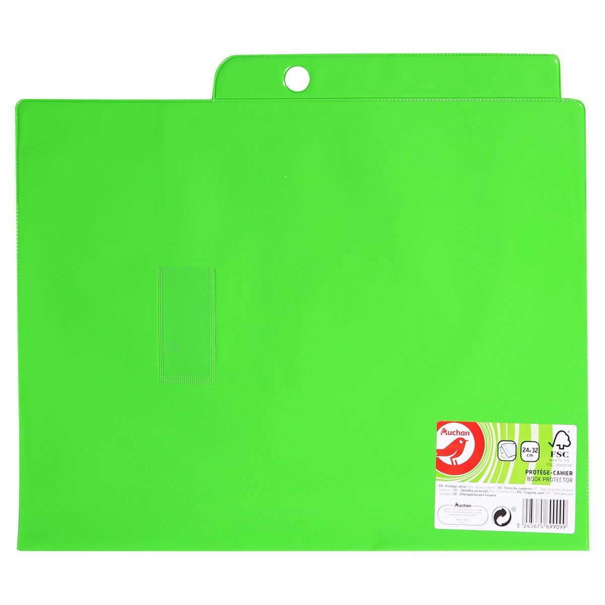AUCHAN Protège cahier 24x32cm à rabats vert opaque