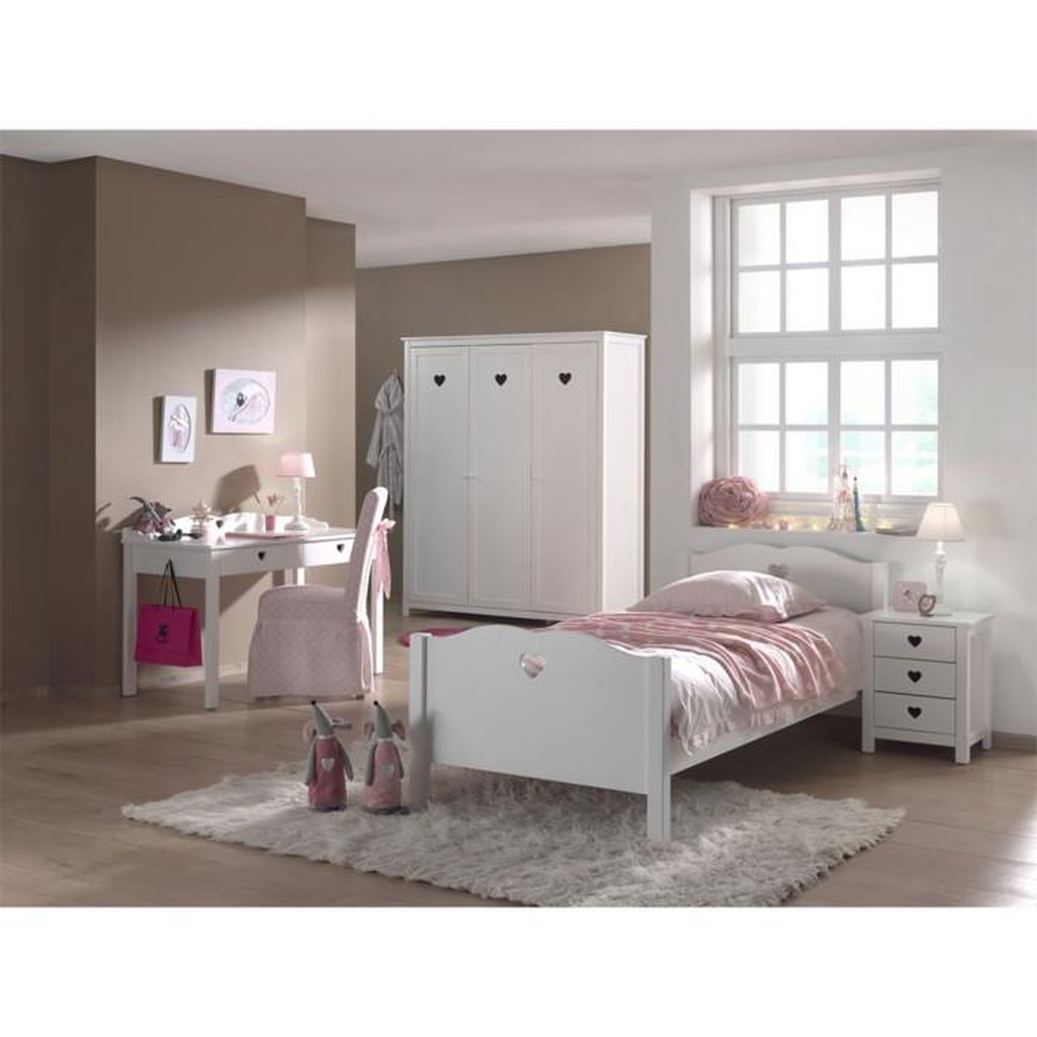Paris Prix Pack - Lit Enfant, Chevet, Armoire & Bureau  Amori  Blanc