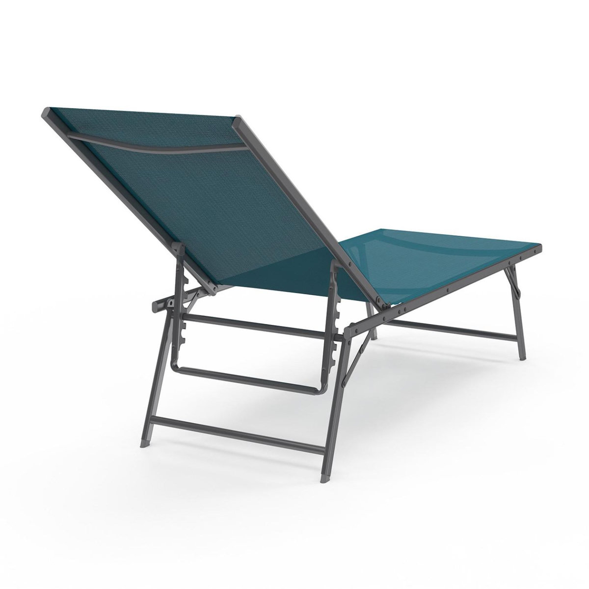 ID MARKET Lot de 2 transats de jardin inclinables KAILUA en acier gris anthracite et toile bleu canard