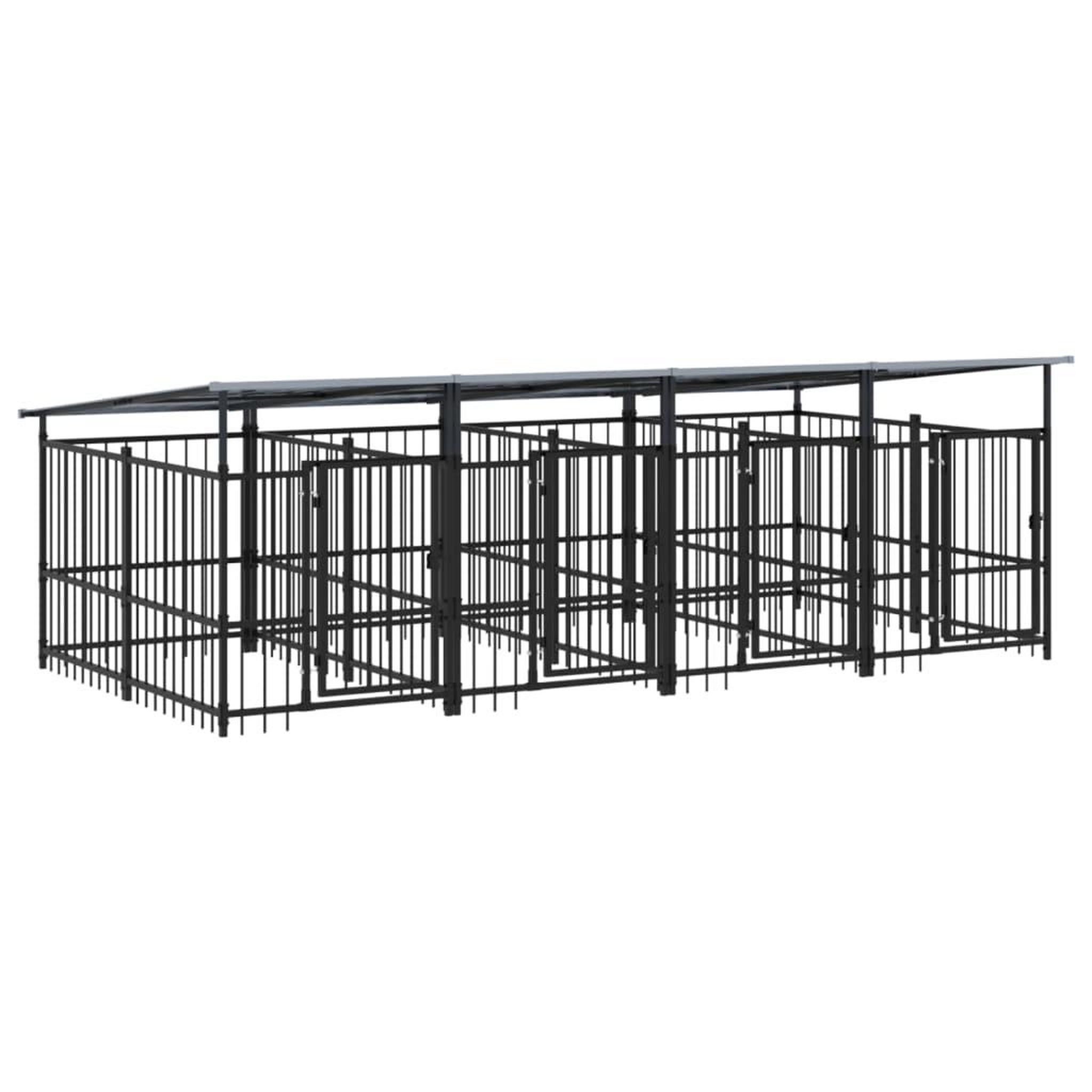 Voir la diapositive 2 : VIDAXL Chenil d'exterieur avec toit pour chiens Acier 7,51 m²
