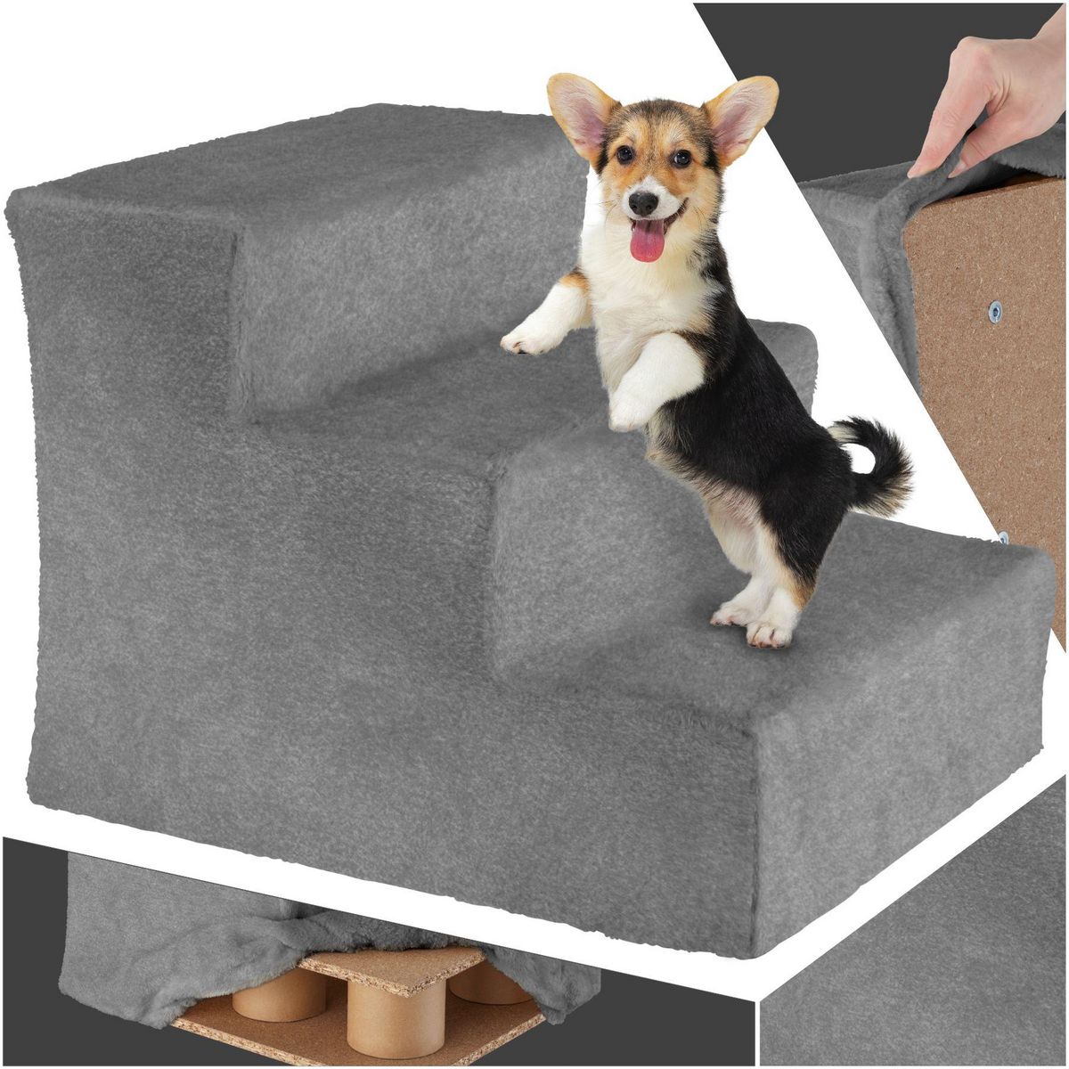 tectake Escalier pour animaux domestiques 37 x 45 x 34,5 cm gris