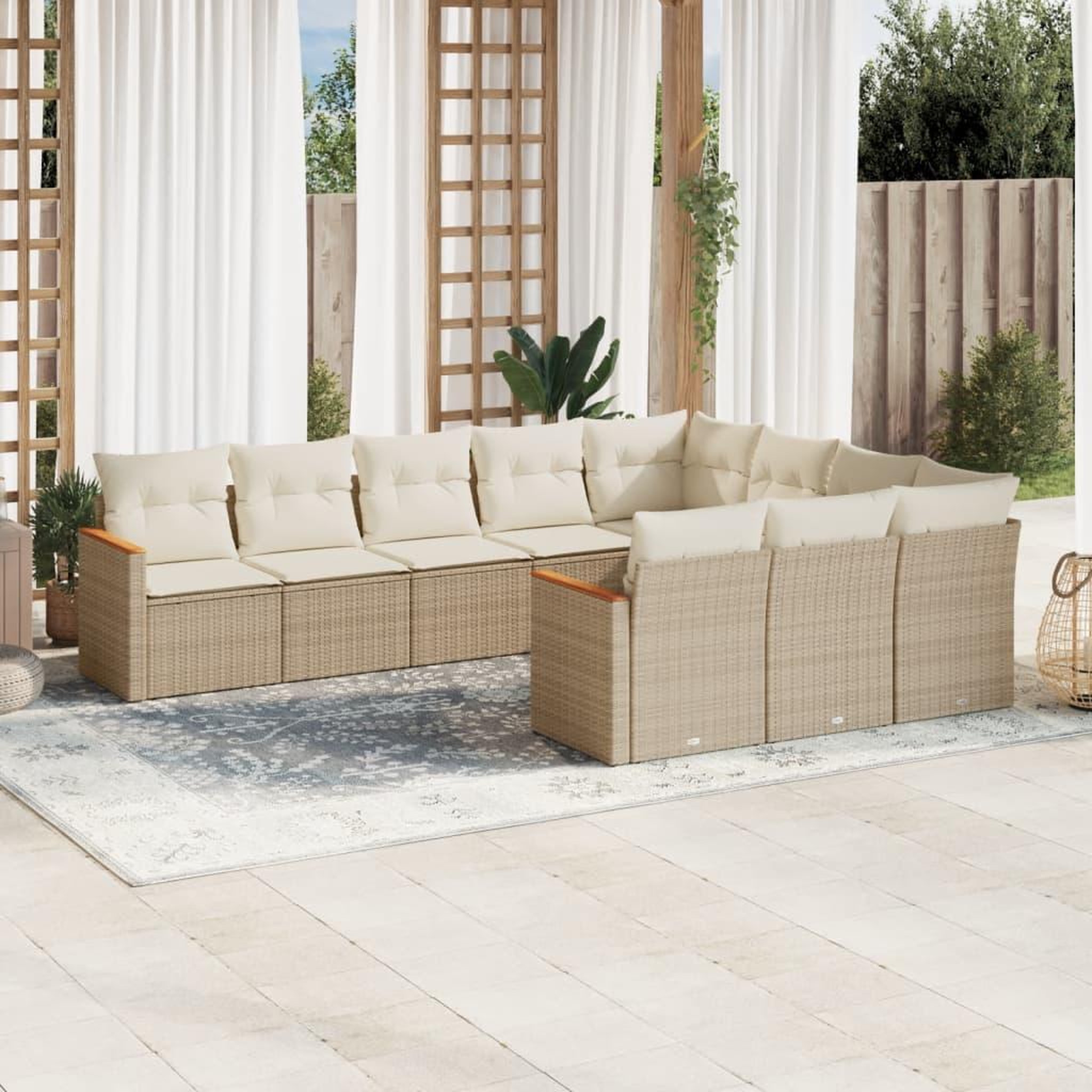 Voir la diapositive 1 : VIDAXL Salon de jardin avec coussins 10 pcs beige resine tressee