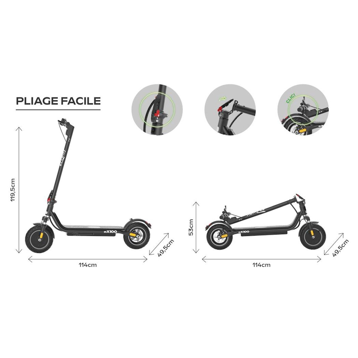 URBANGLIDE Trottinette électrique EZWAY EX100 - 25 km/h, 25 km d'autonomie, batterie 21,6V 10,4Ah, frein à disque, pneus tout-terr
