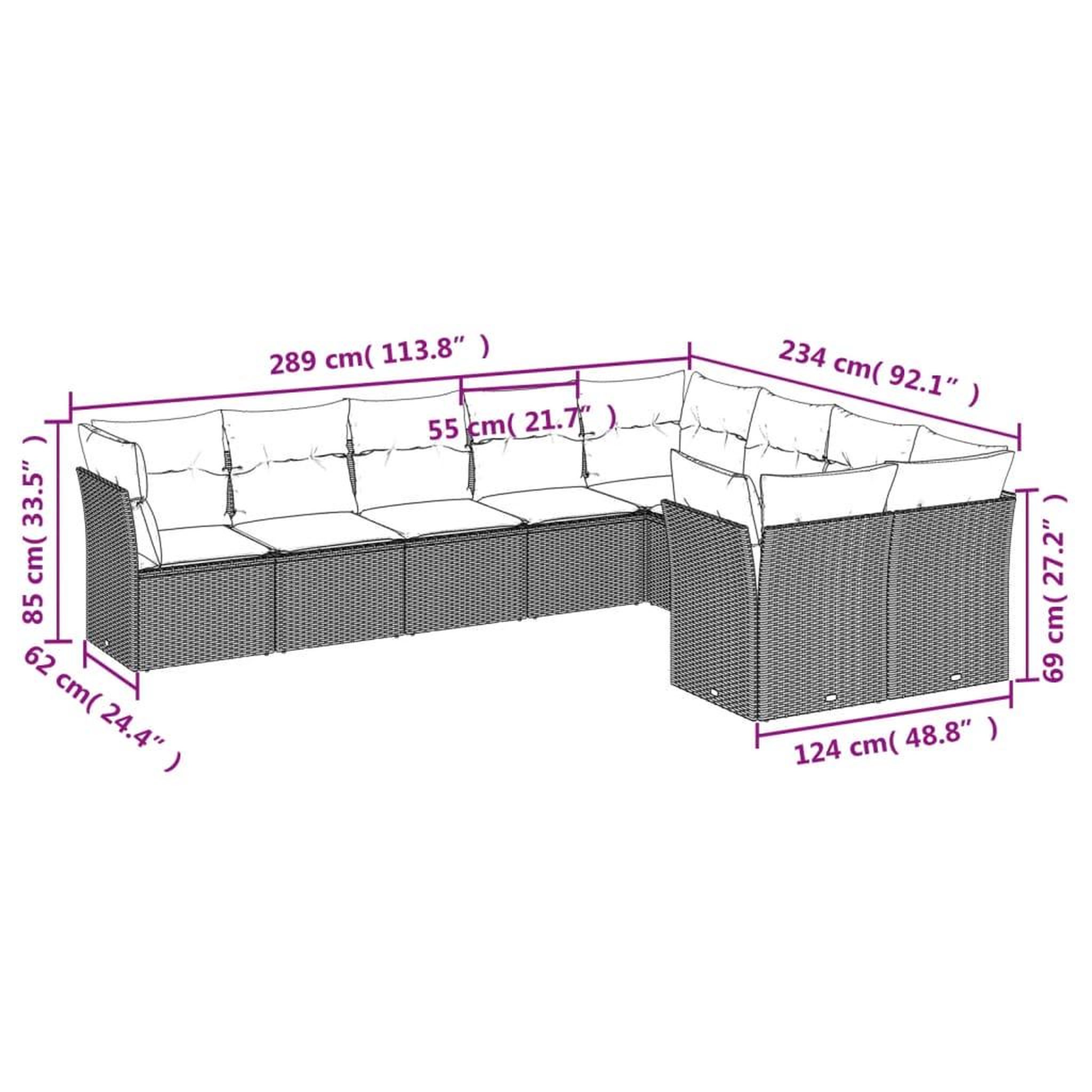 Voir la diapositive 3 : VIDAXL Salon de jardin avec coussins 9 pcs beige resine tressee