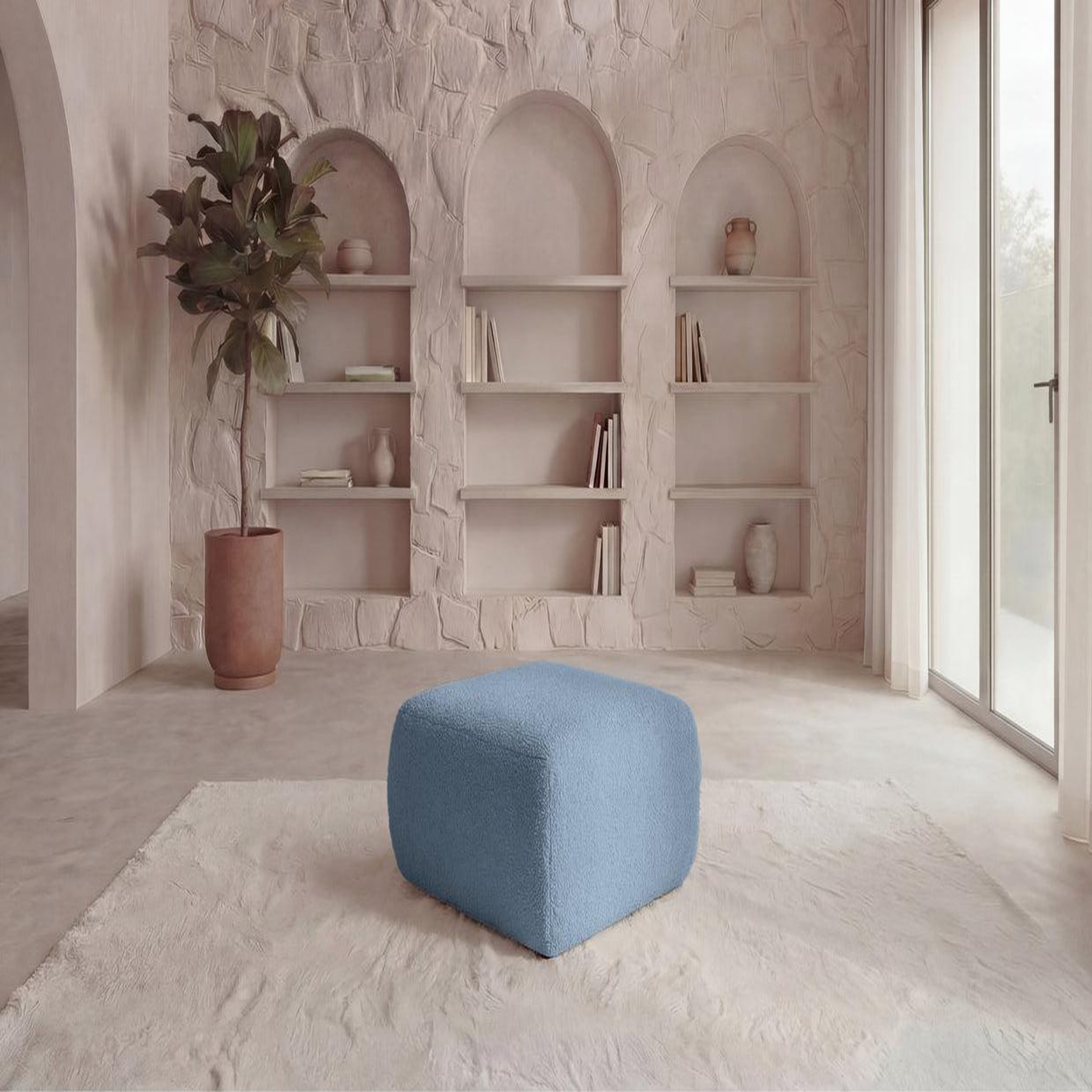 Voir la diapositive 2 : CASANOVA PARIS Ariel - pouf en tissu bouclette 80x80x40