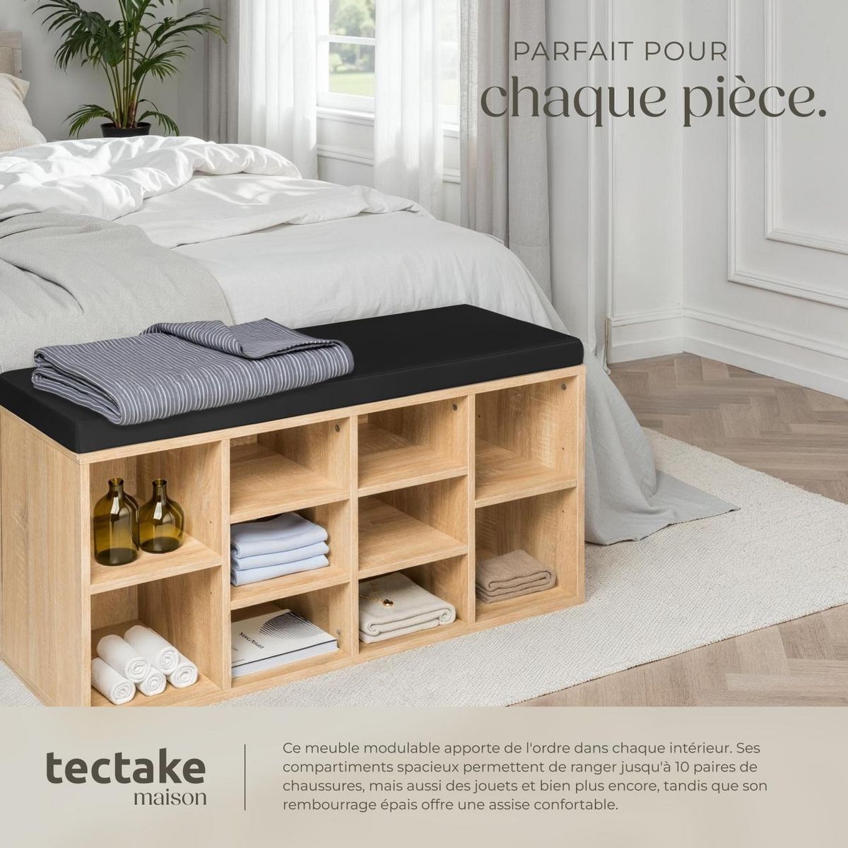 tectake Meuble à chaussures pour 10 paires de chaussures noir/marron chêne clair