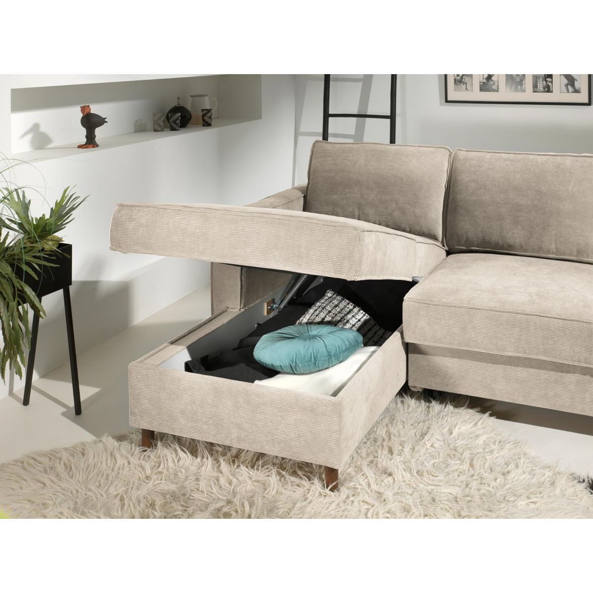 LISA DESIGN Jake - canapé d'angle gauche - convertible avec coffre - 4 places - en velours côtelé