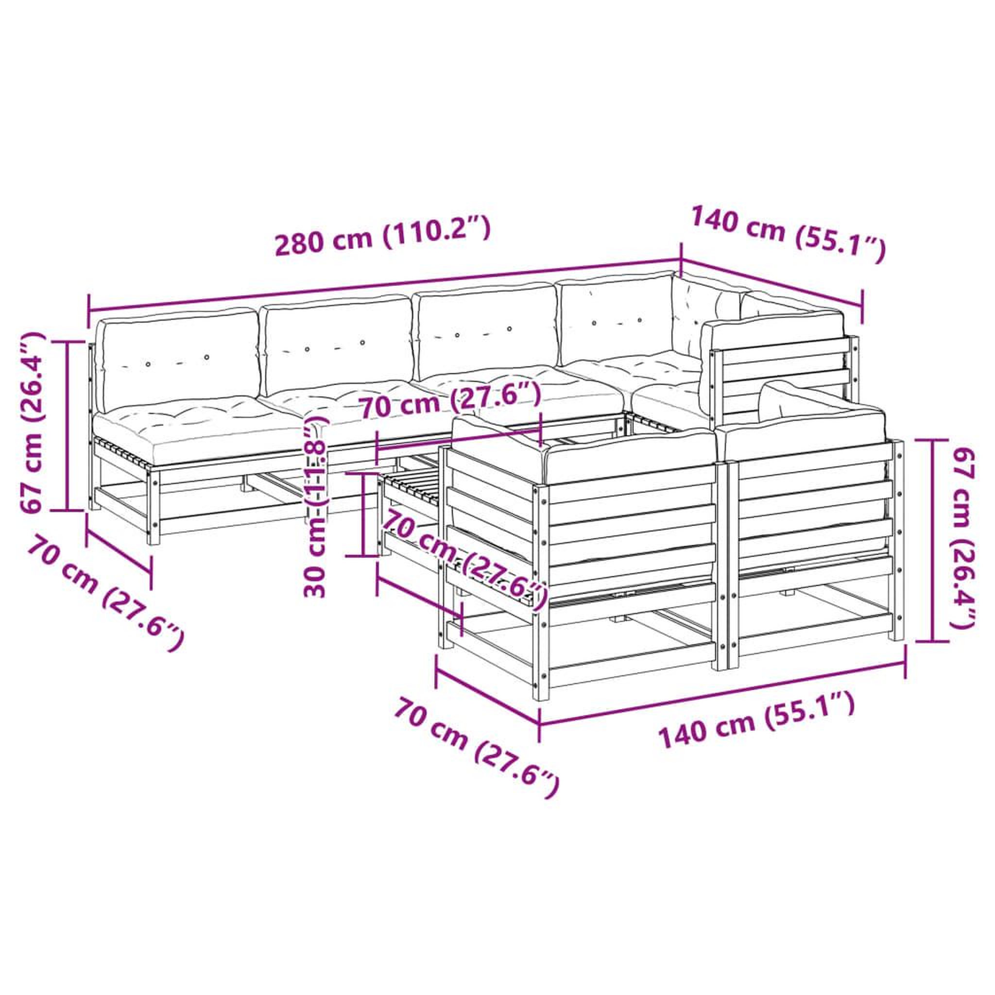 Voir la diapositive 6 : VIDAXL Salon de jardin 8 pcs avec coussins bois de pin impregne