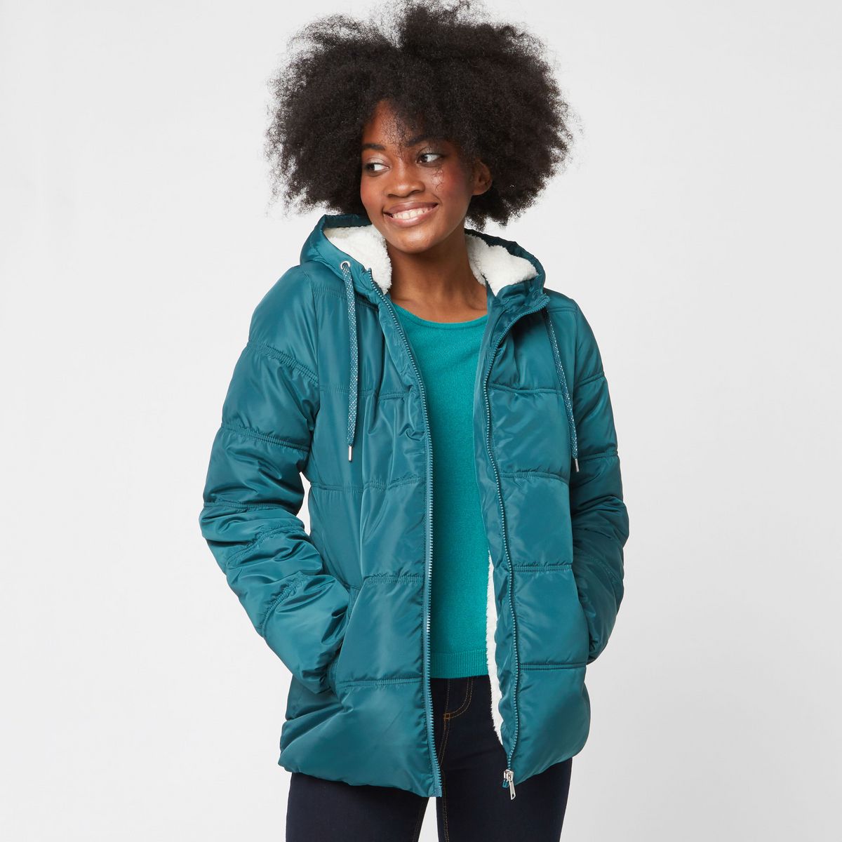 INEXTENSO Doudoune doublée sherpa vert emeraude femme