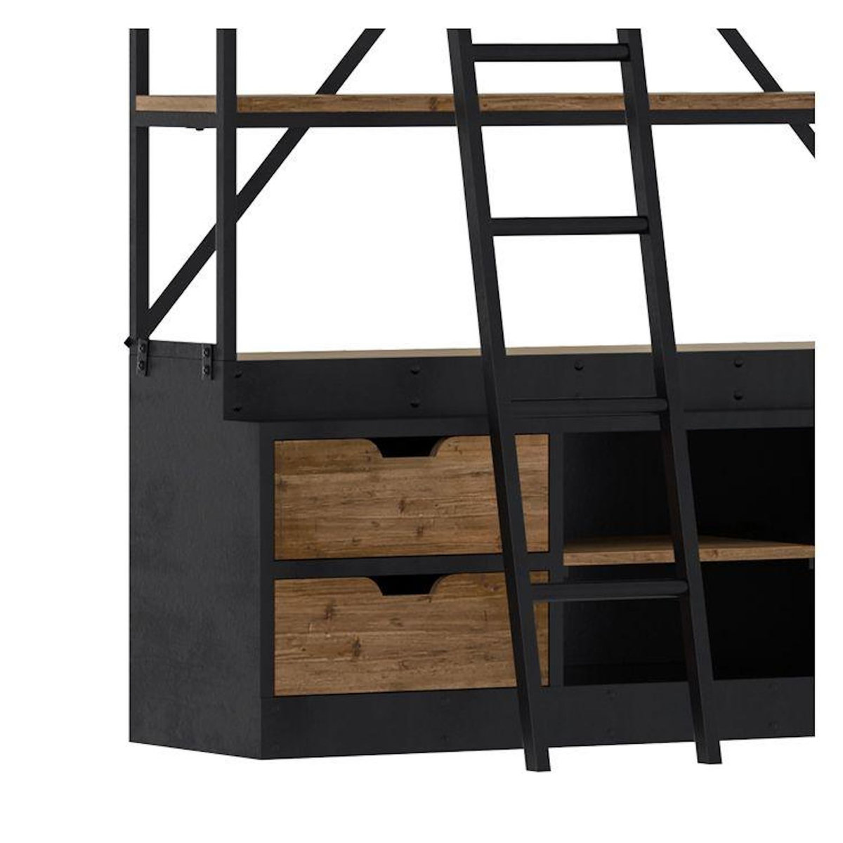 MAISON PAVANE Bibliothèque 160 cm en bois et métal avec échelle, 4 tiroirs-Kasi