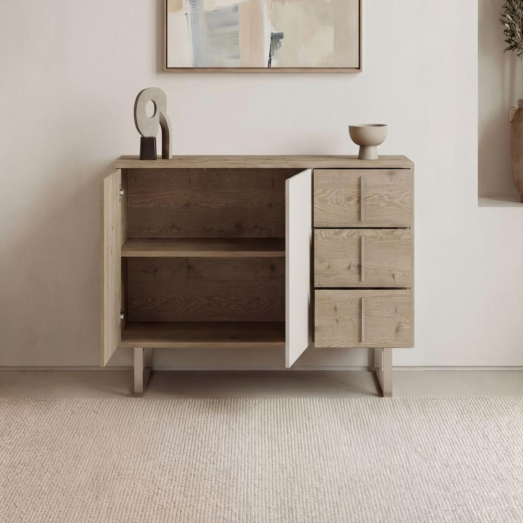 Voir la diapositive 6 : CASANOVA PARIS Minela - buffet 2 portes 140cm en mélamine - chêne clair