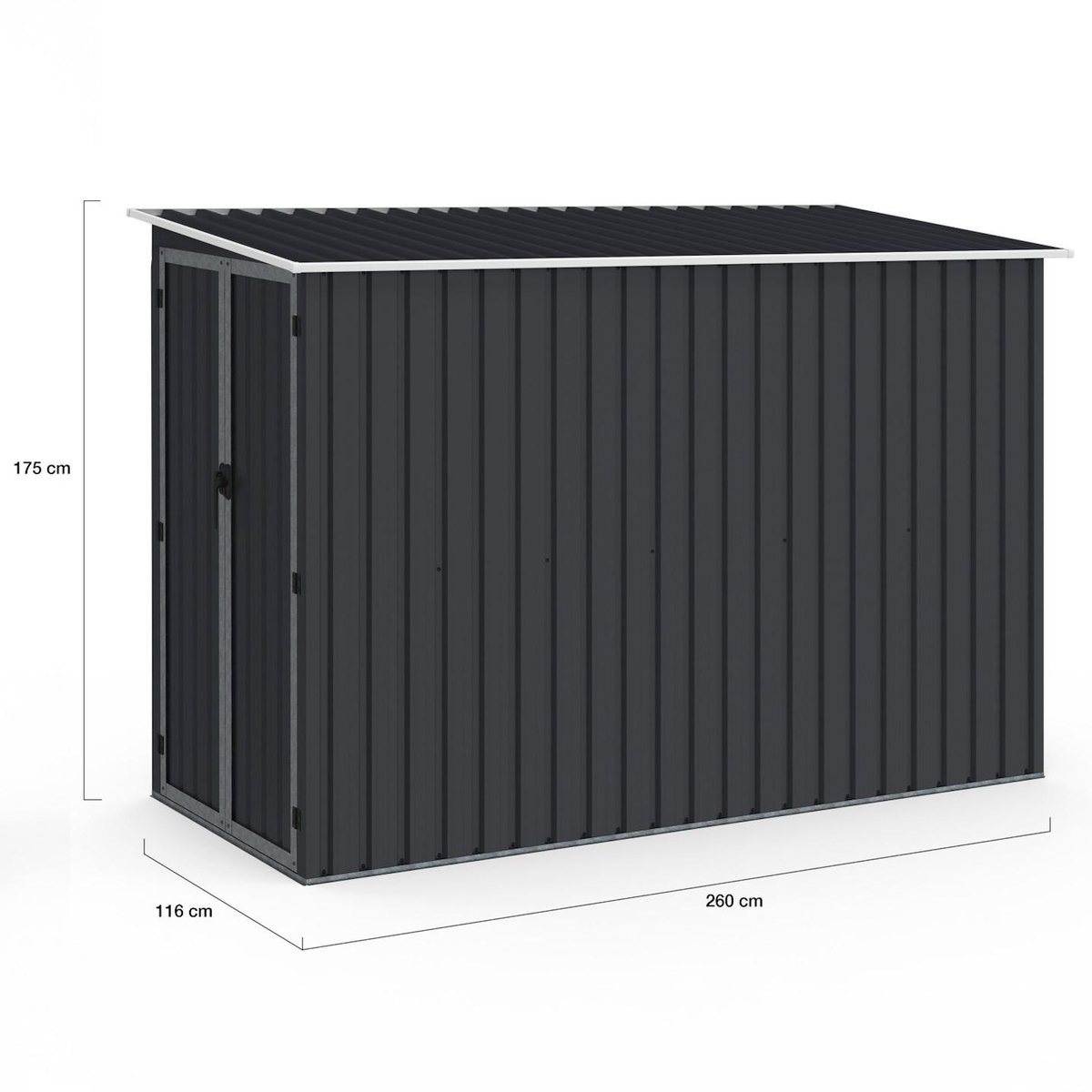 ID MARKET Abri de jardin adossé 3 m² gris en acier galvanisé avec base double porte latérale