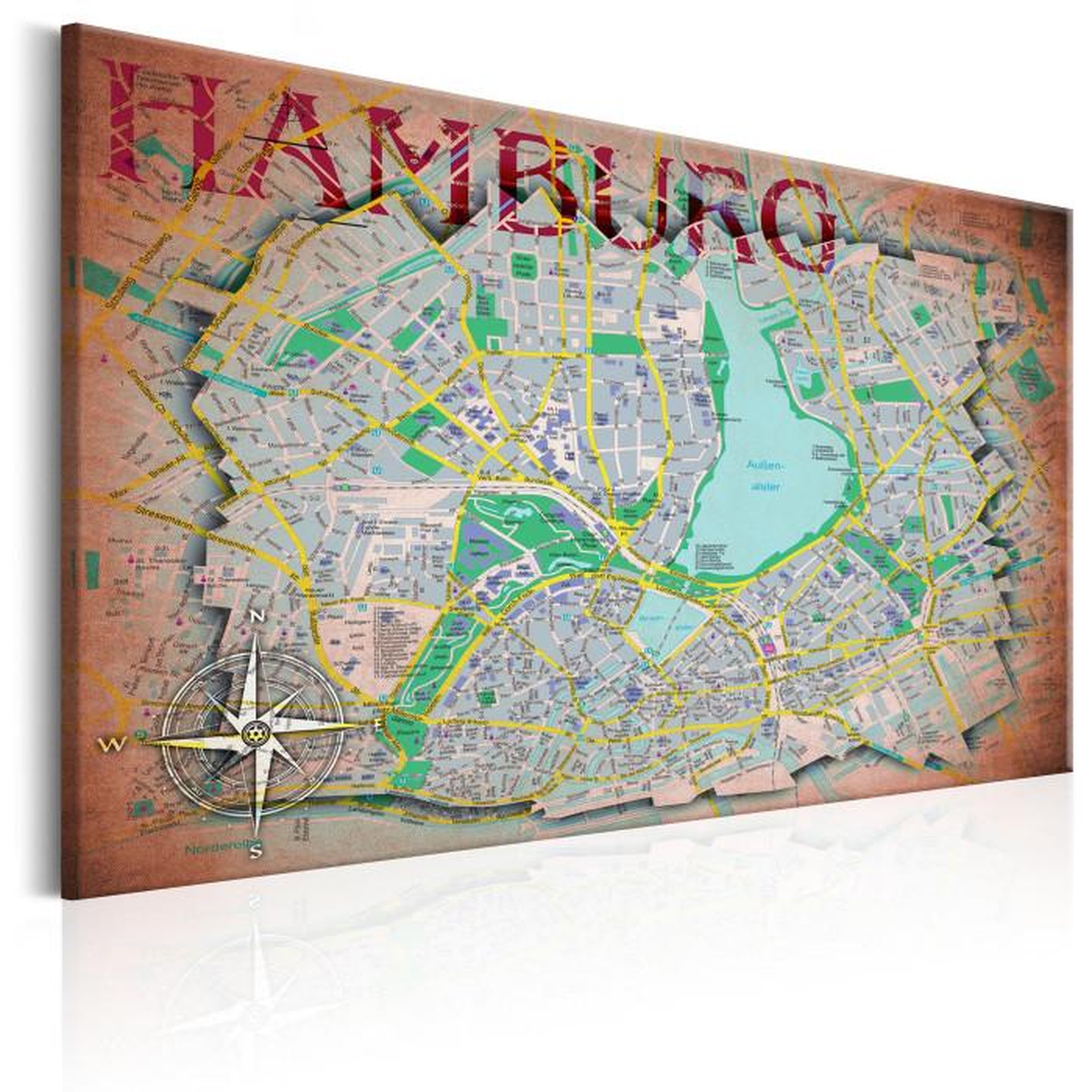 Paris Prix Tableau Imprimé  Map of Hamburg. Coloris disponibles : Multicolore
