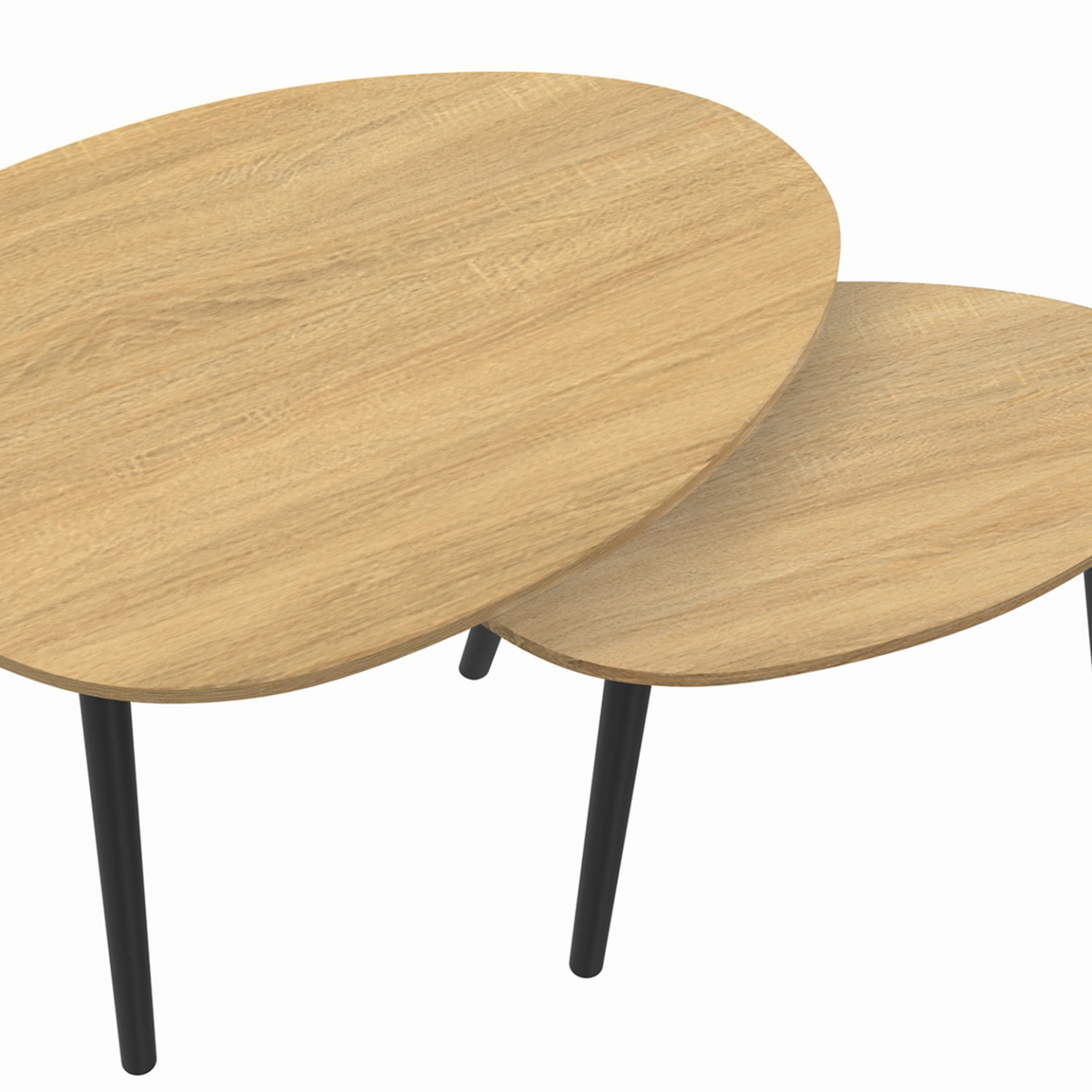 ID MARKET Lot de 2 tables basses gigognes GAIA bois et pieds noirs scandinave