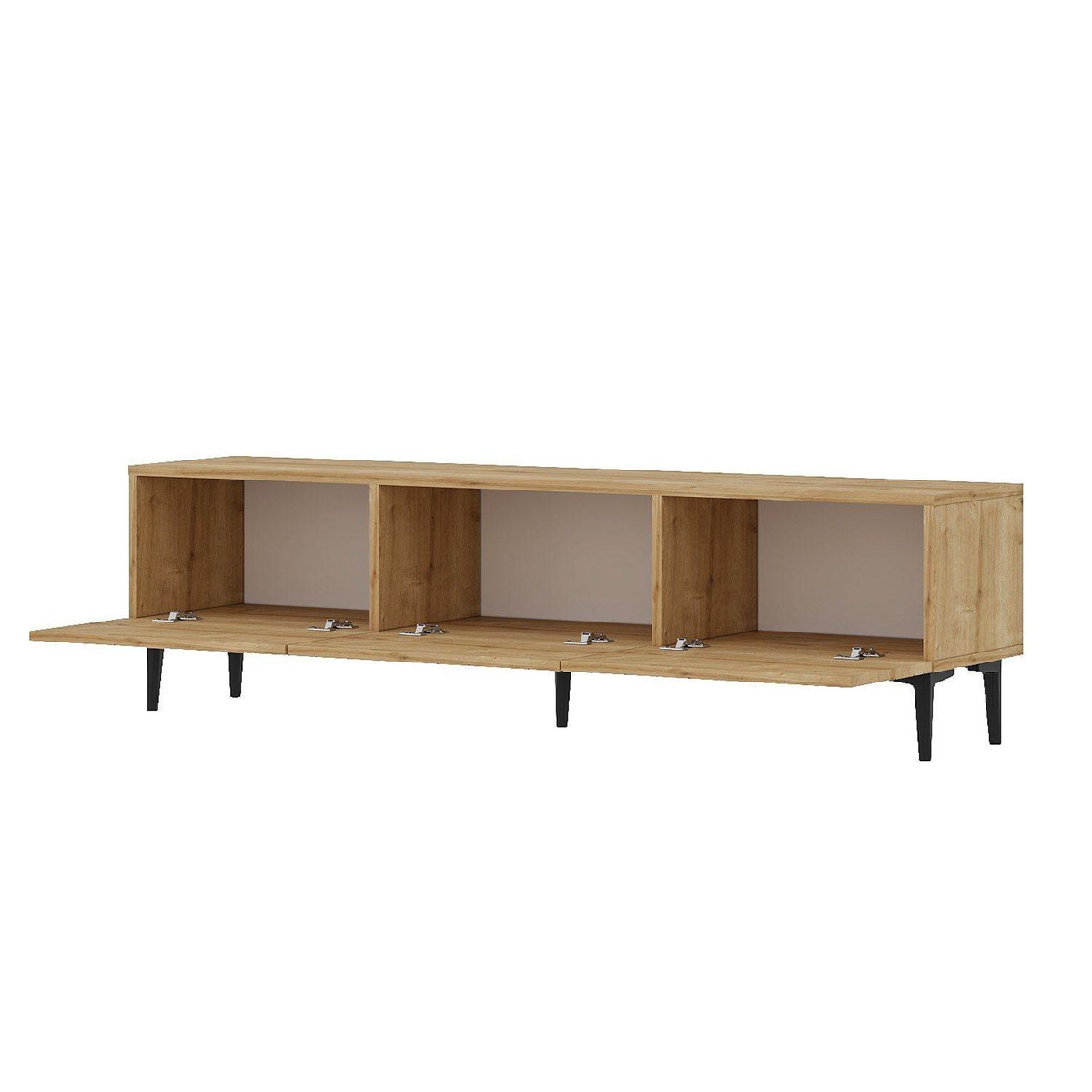TOILINUX Meuble TV 3 portes basculantes façades motif chevron MATEO - Marron