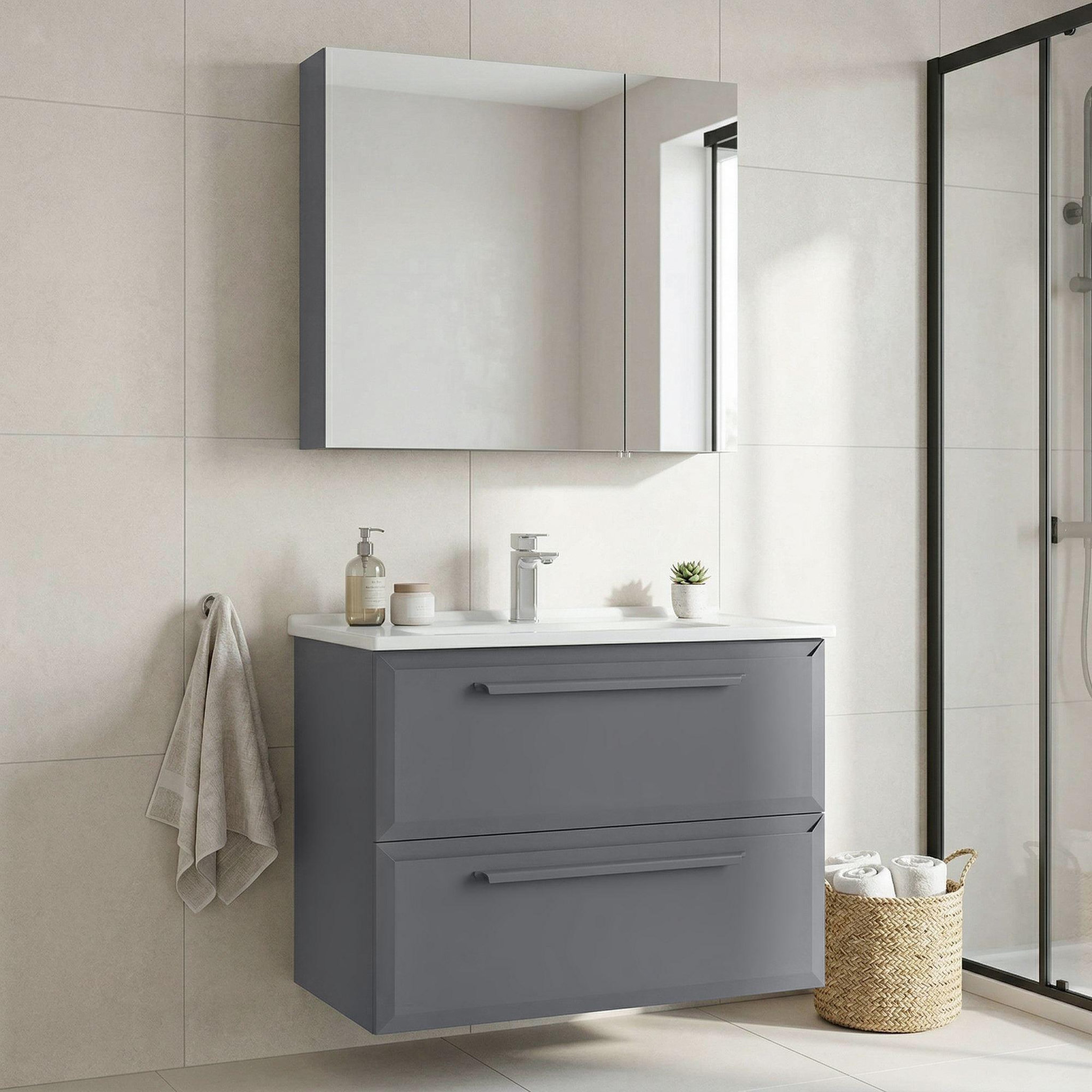 Voir la diapositive 2 : Habitat et Jardin Meuble avec simple vasque et miroir  Nuvola 80 v2  - 80 x 50 x 62 cm - Grey