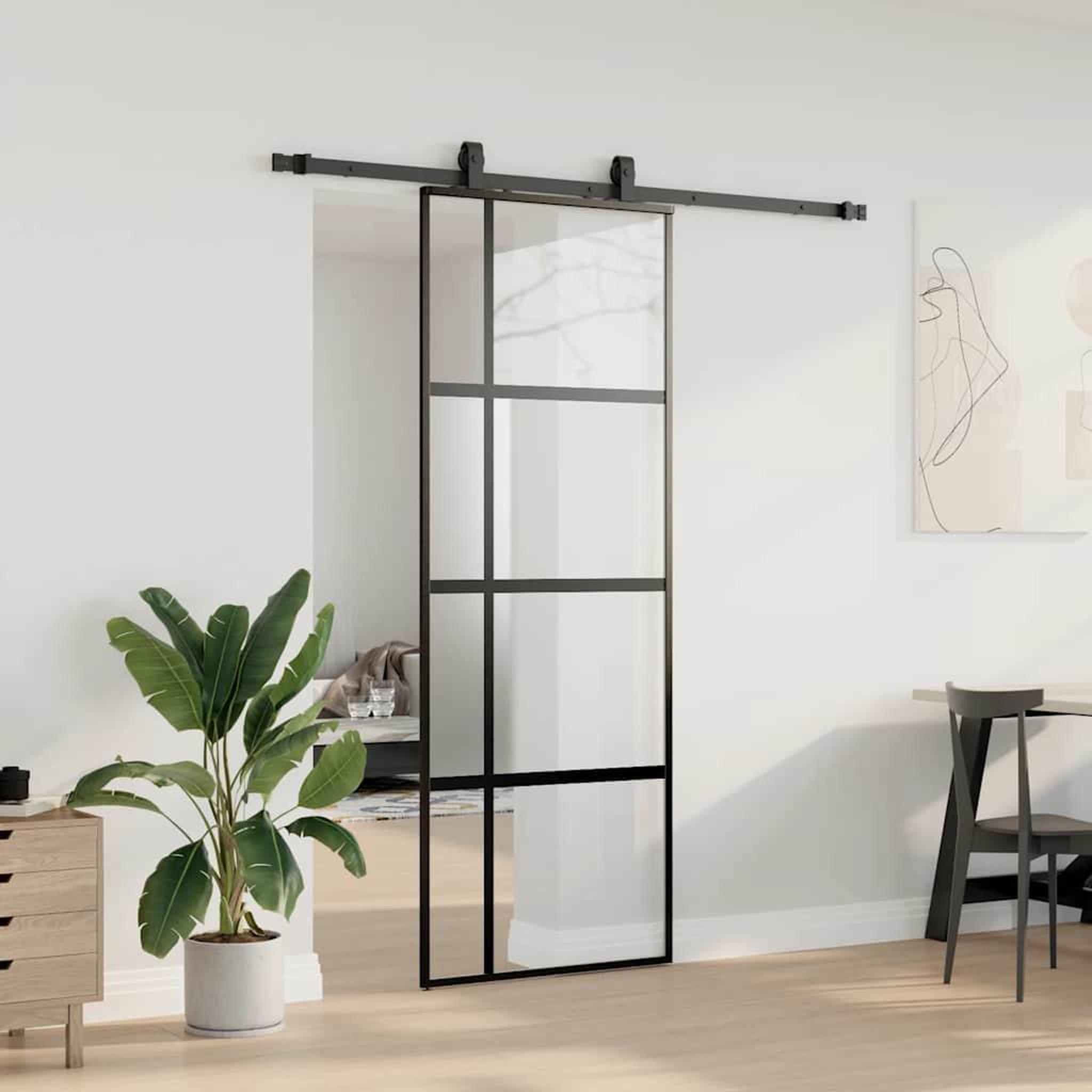 Voir la diapositive 3 : VIDAXL Porte coulissante kit quincaillerie noir 76x205 cm verre trempe