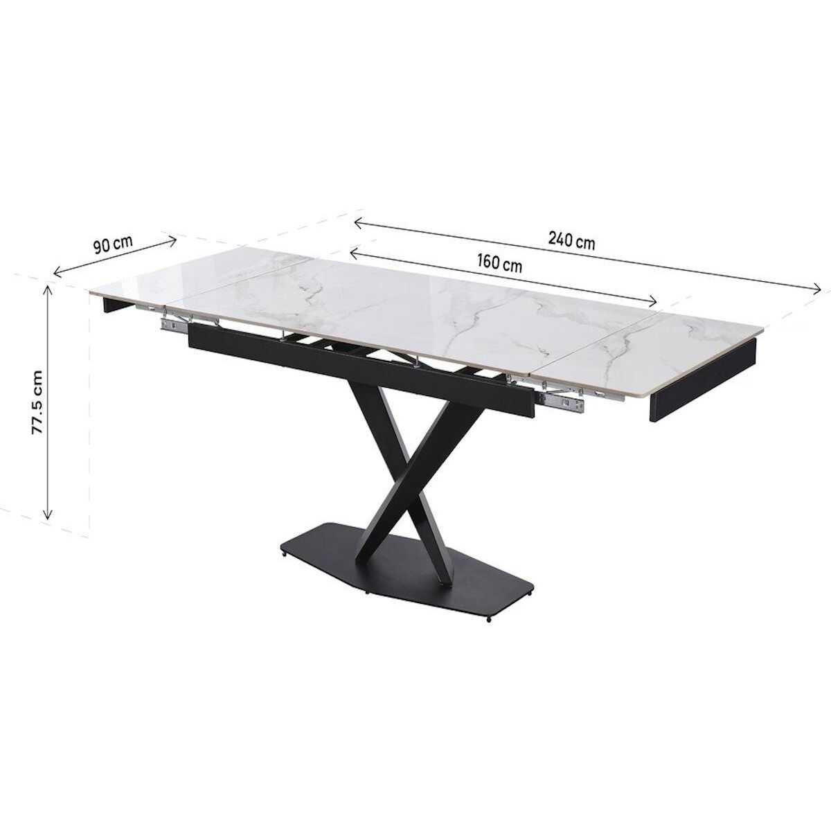 Habitat et Jardin Table à manger extensible en céramique 6 à 10 personnes  Silence  - Blanc marbré gris