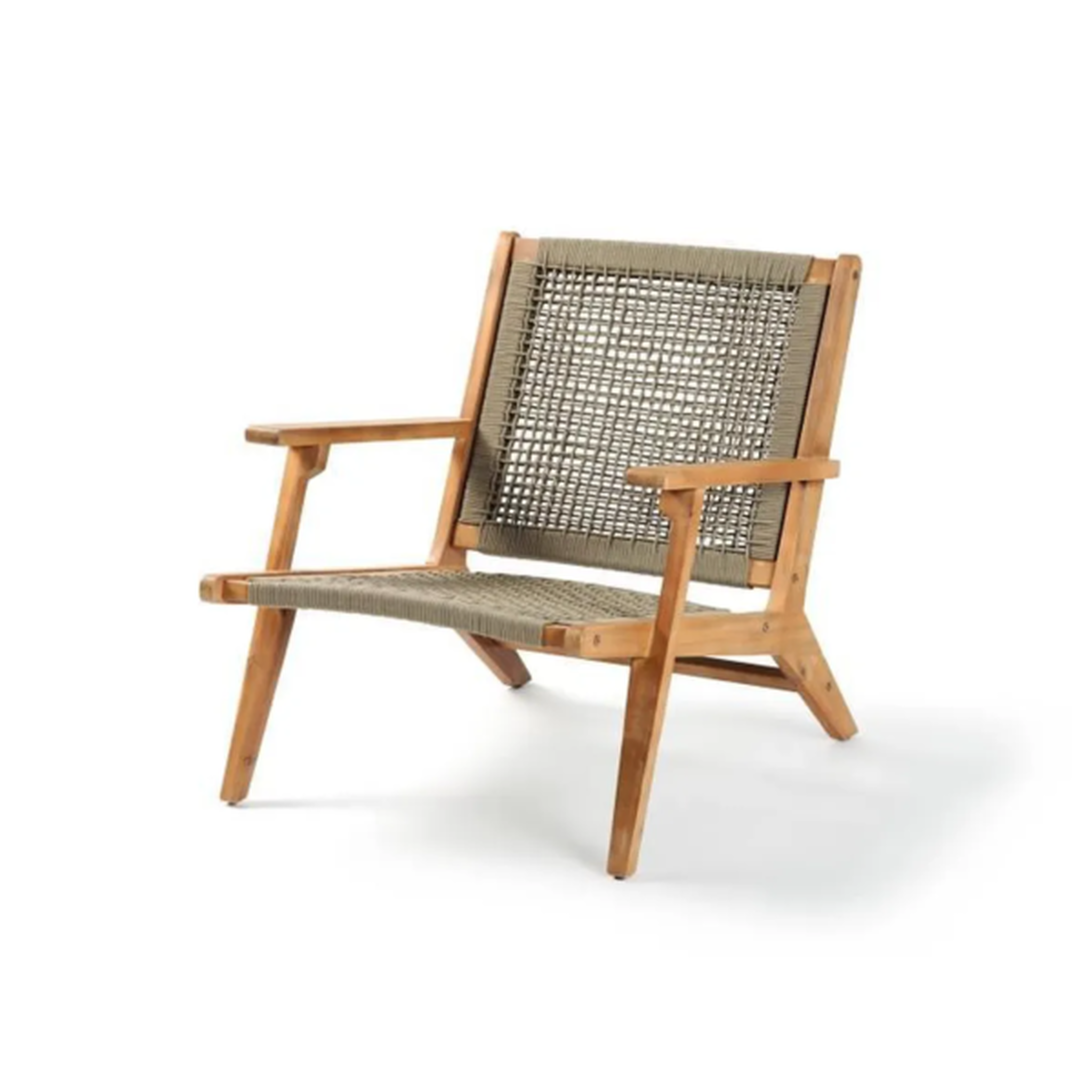 MARKET24 Transat Fauteuil de jardin bas en bois d'Acacia FSC et en corde - MERIDA - Vert olive